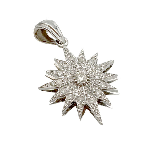 14K White Gold Star of Bethlehem Pendant with White Diamonds