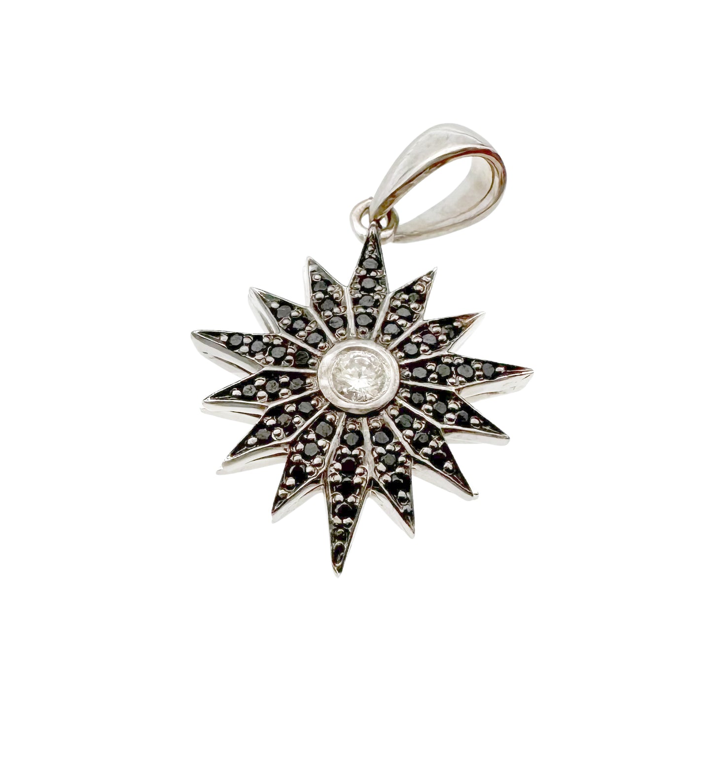 14K White Gold Star of Bethlehem Pendant with Black Diamonds