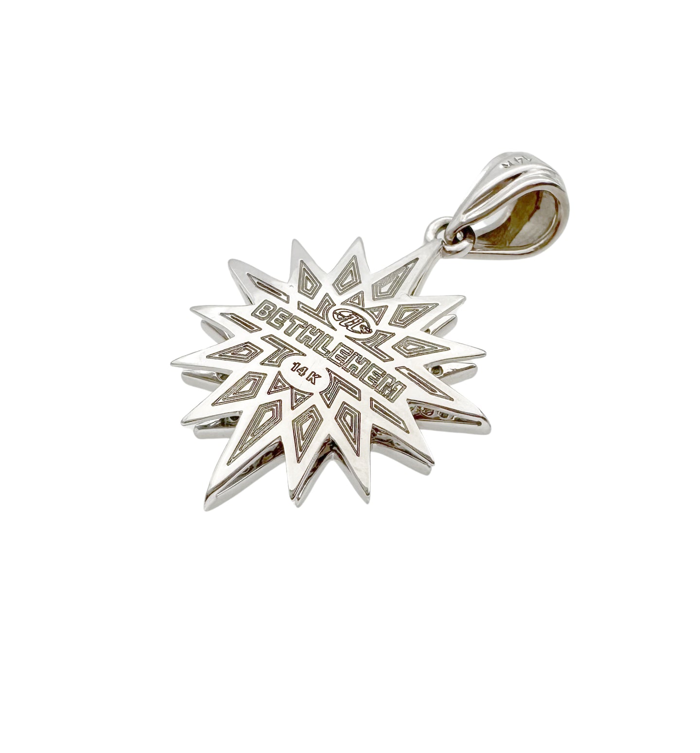 14K White Gold Star of Bethlehem Pendant with White Diamonds