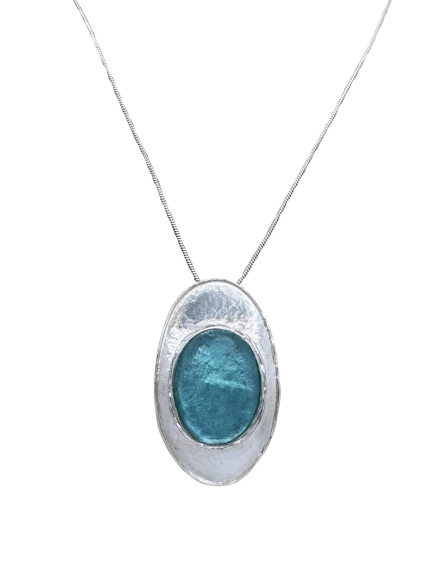 Ancient Roman Glass Set in sterling Silver Necklace