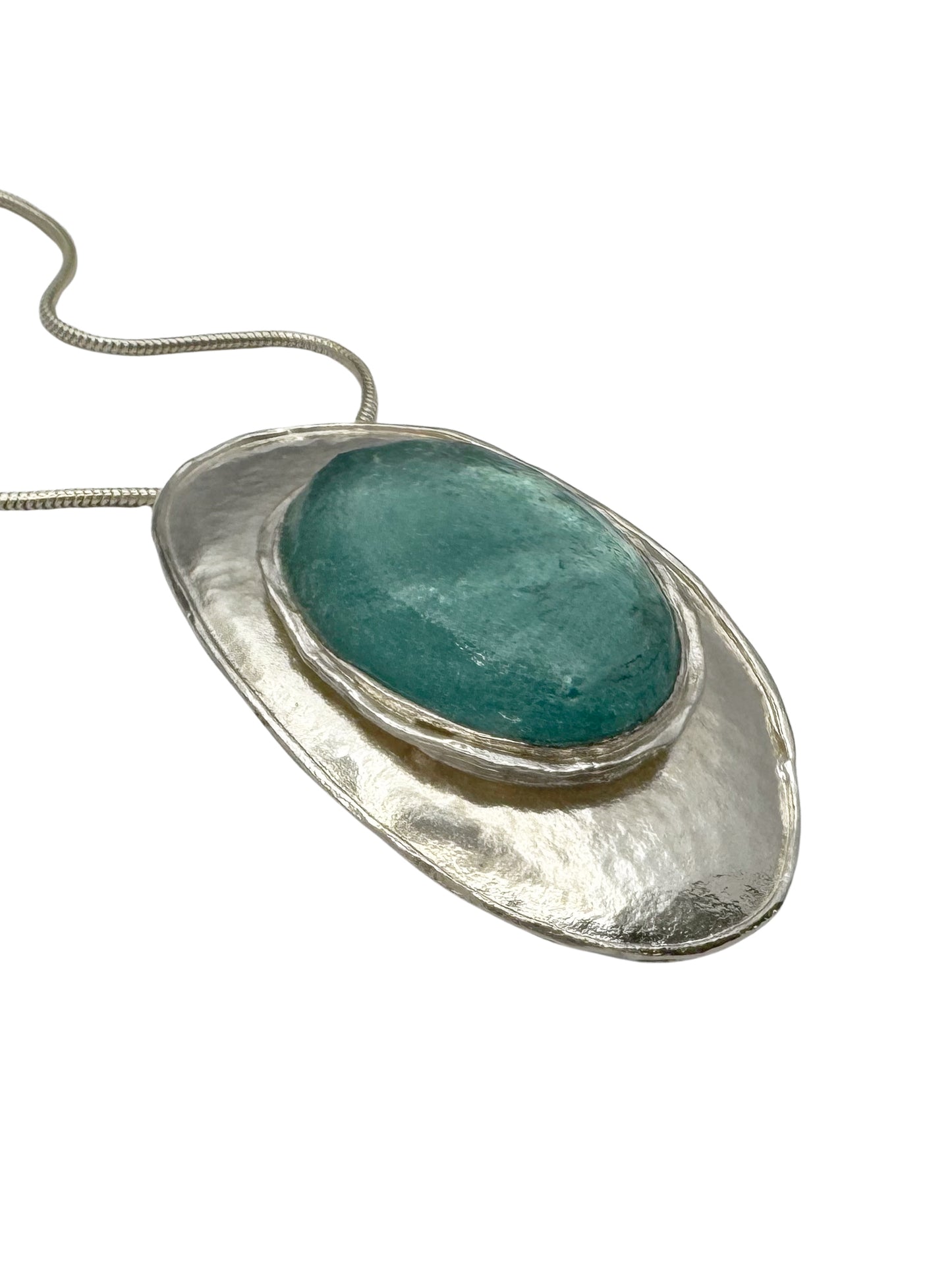 Ancient Roman Glass Set in sterling Silver Necklace