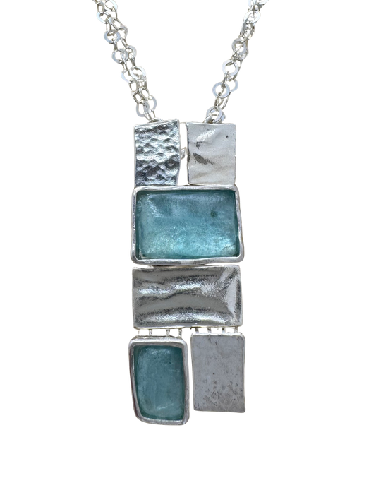 Ancient Roman Glass Sterling Silver Necklace – “Echoes in Geometry