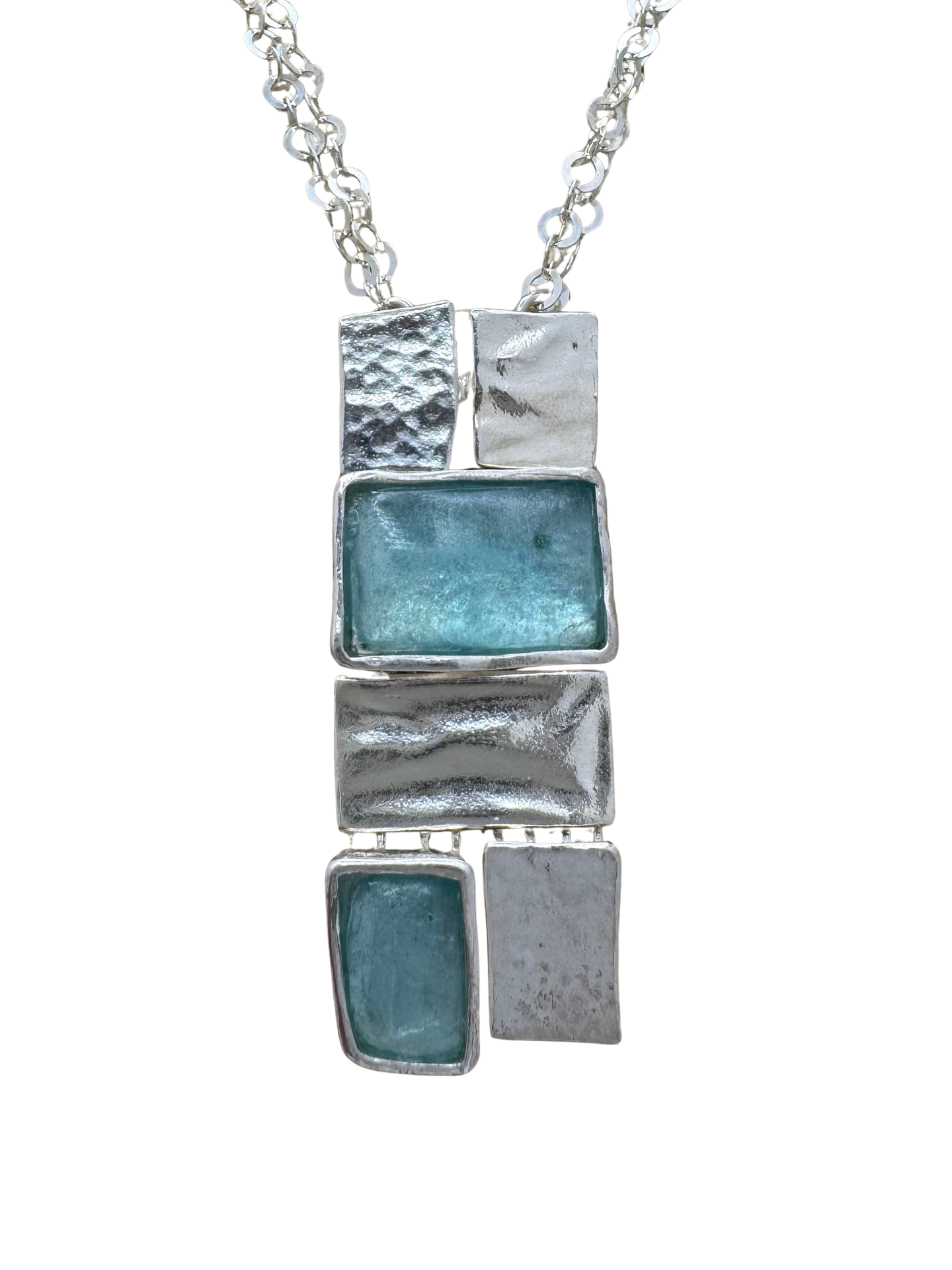Ancient Roman Glass Sterling Silver Necklace – “Echoes in Geometry