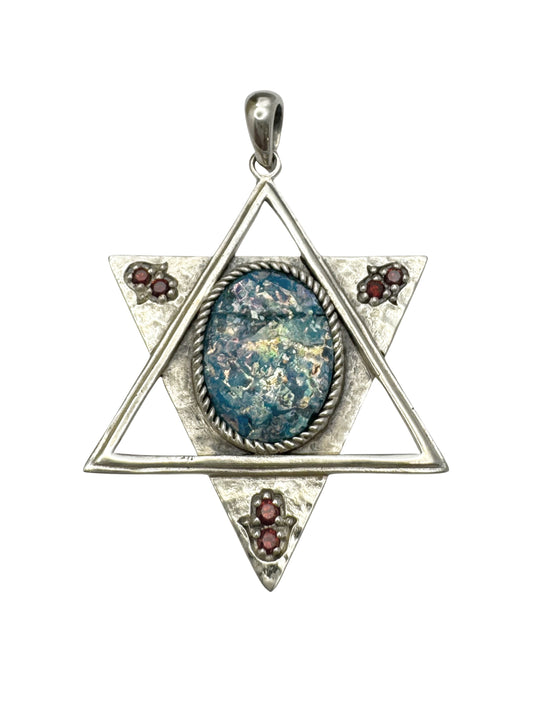 Ancient Roman Glass Sterling Silver Pendant – “Shield of Memory”