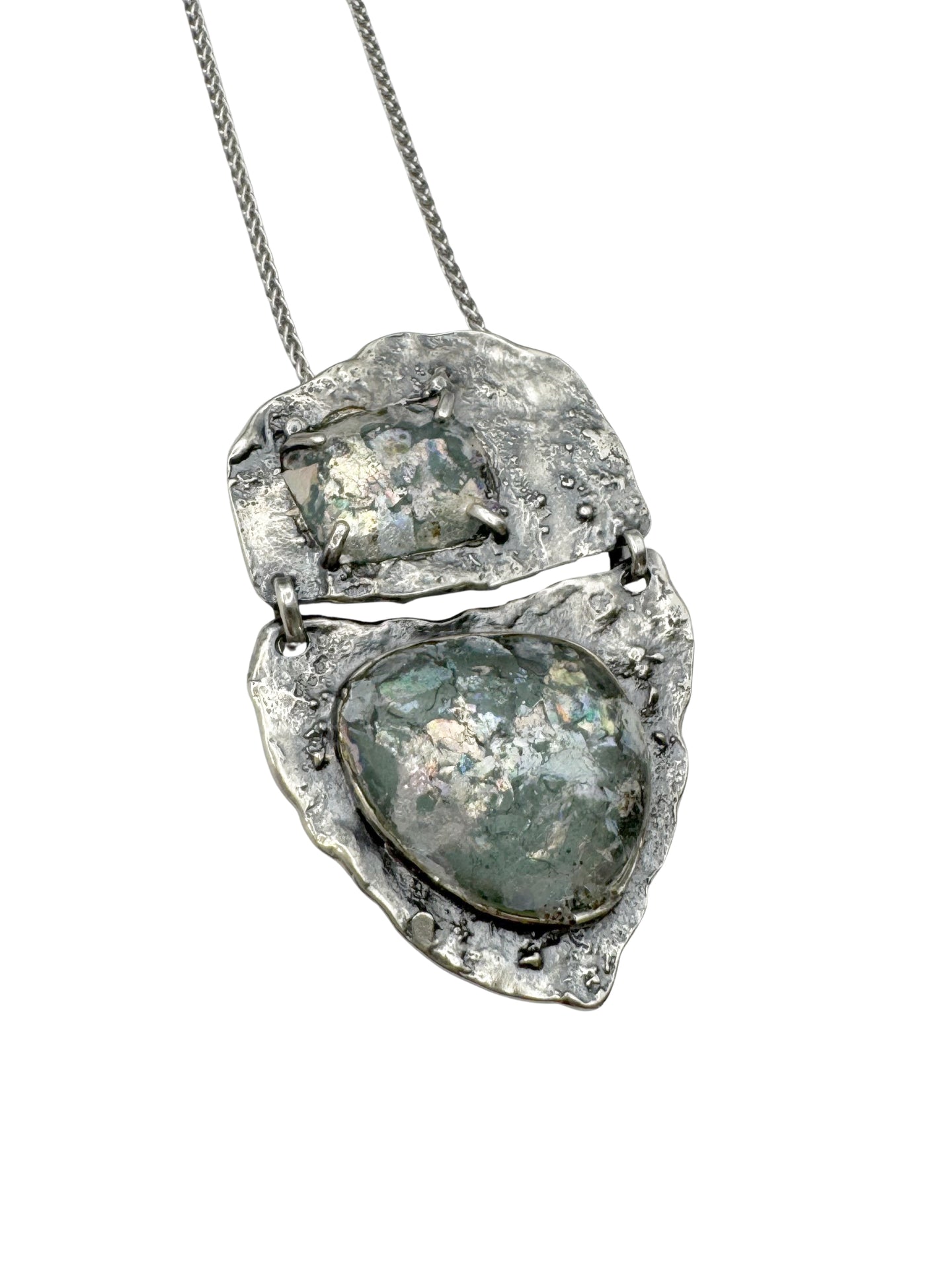 Ancient Roman Glass Sterling Silver Necklace – “Twin Relics”