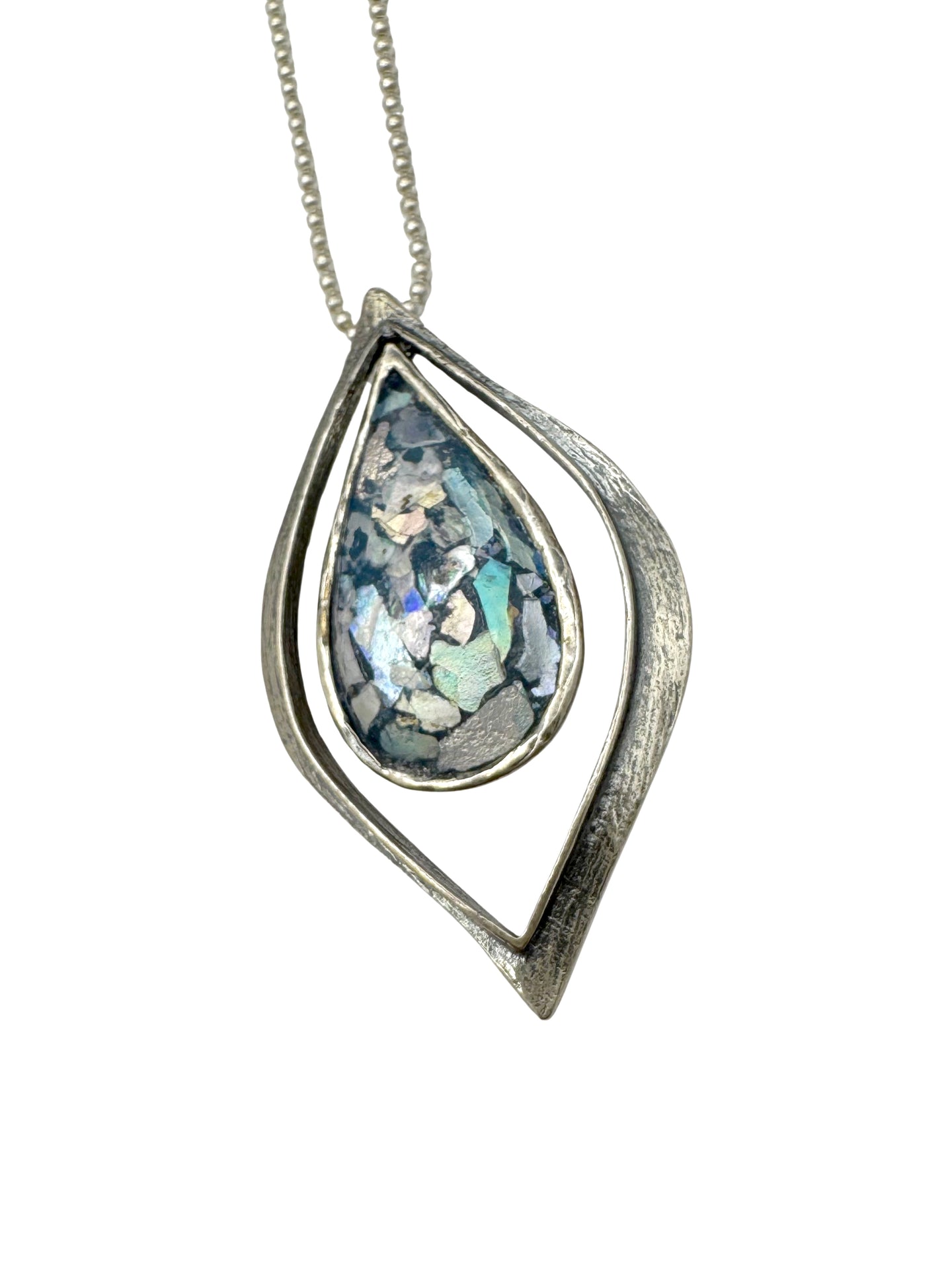 Ancient Roman Glass Sterling Silver Necklace – “Tears of Antiquity”