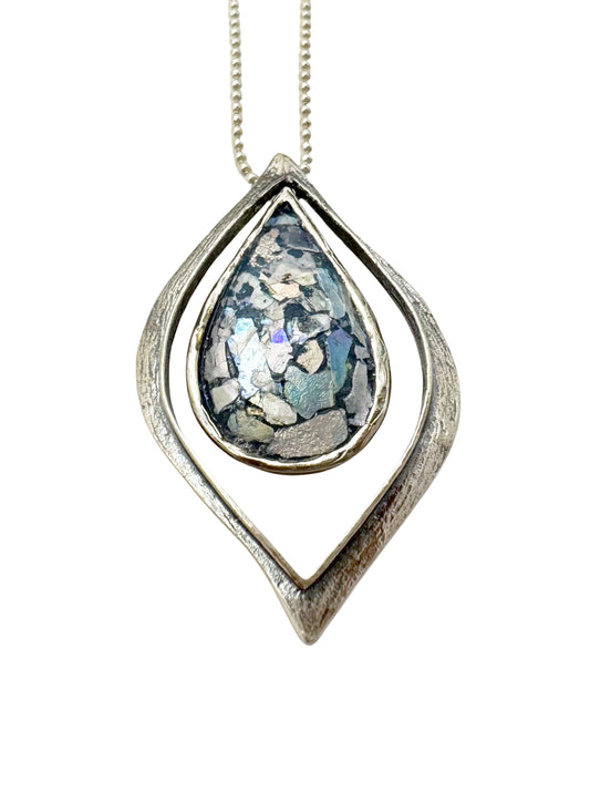 Ancient Roman Glass Sterling Silver Necklace – “Tears of Antiquity”