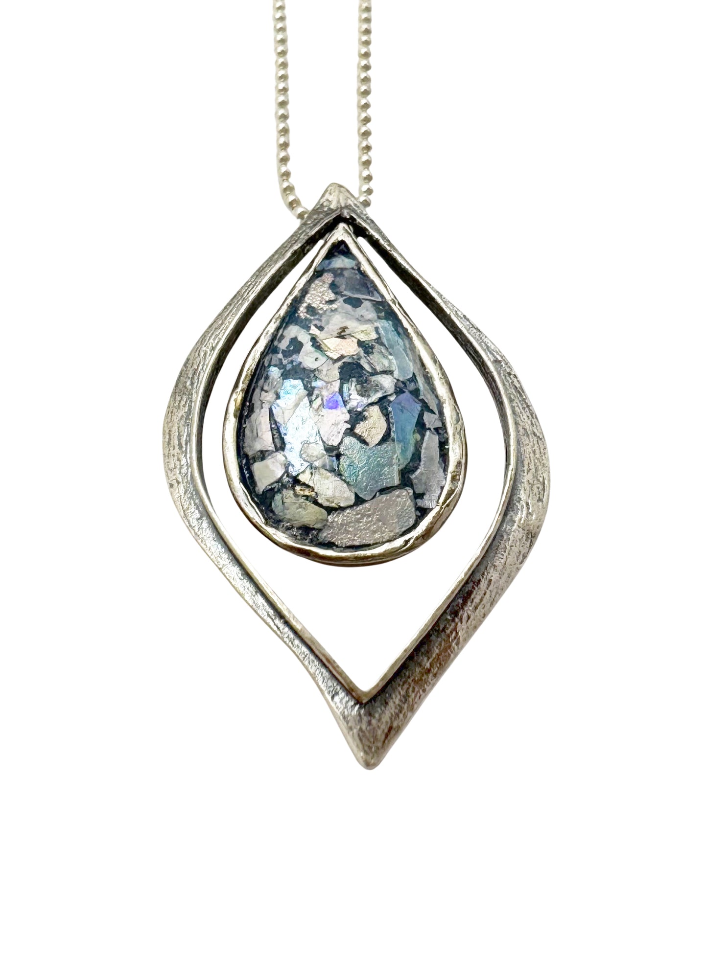 Ancient Roman Glass Sterling Silver Necklace – “Tears of Antiquity”