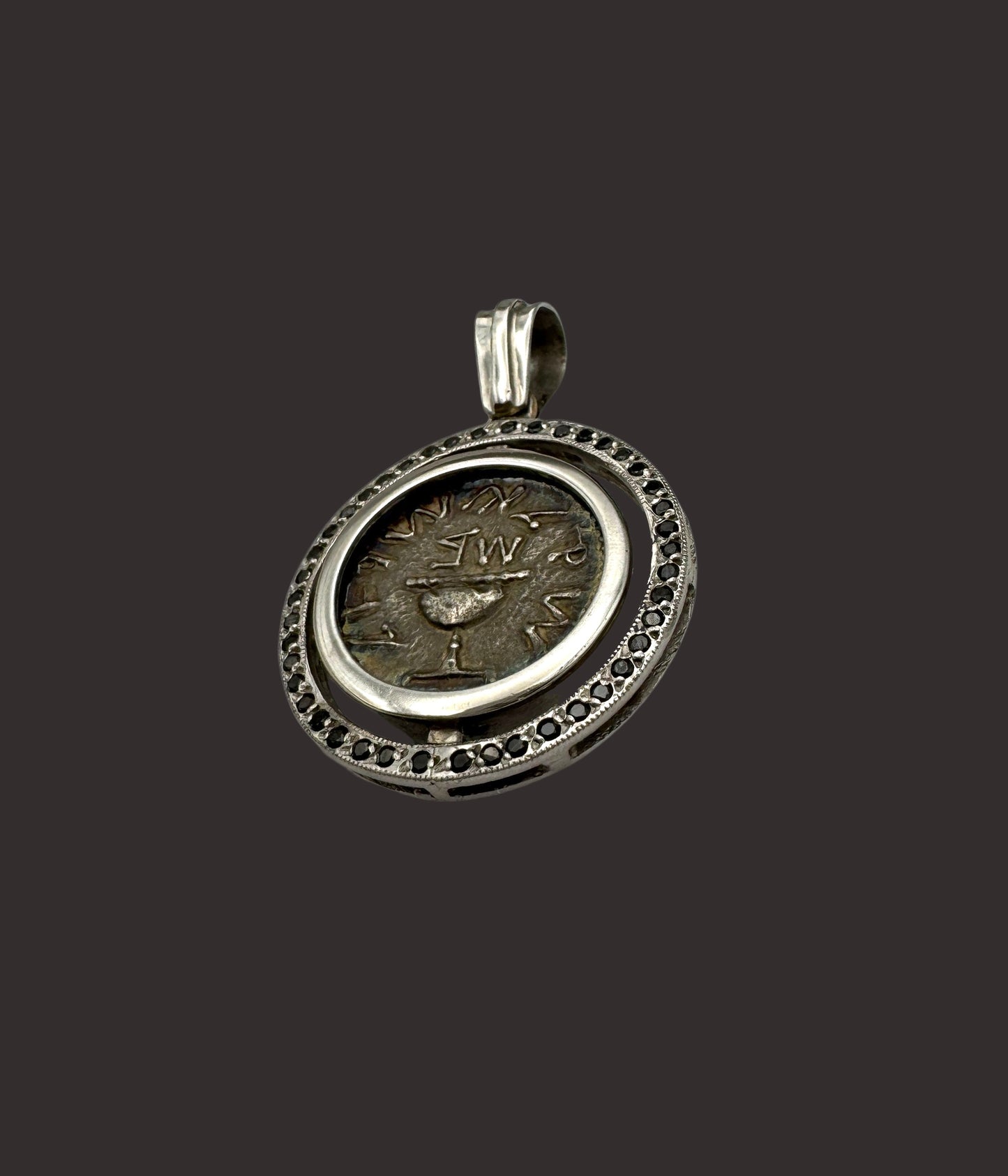 Judaea First Jewish War Coin Pendant – 14K Gold with Natural Black Diamonds