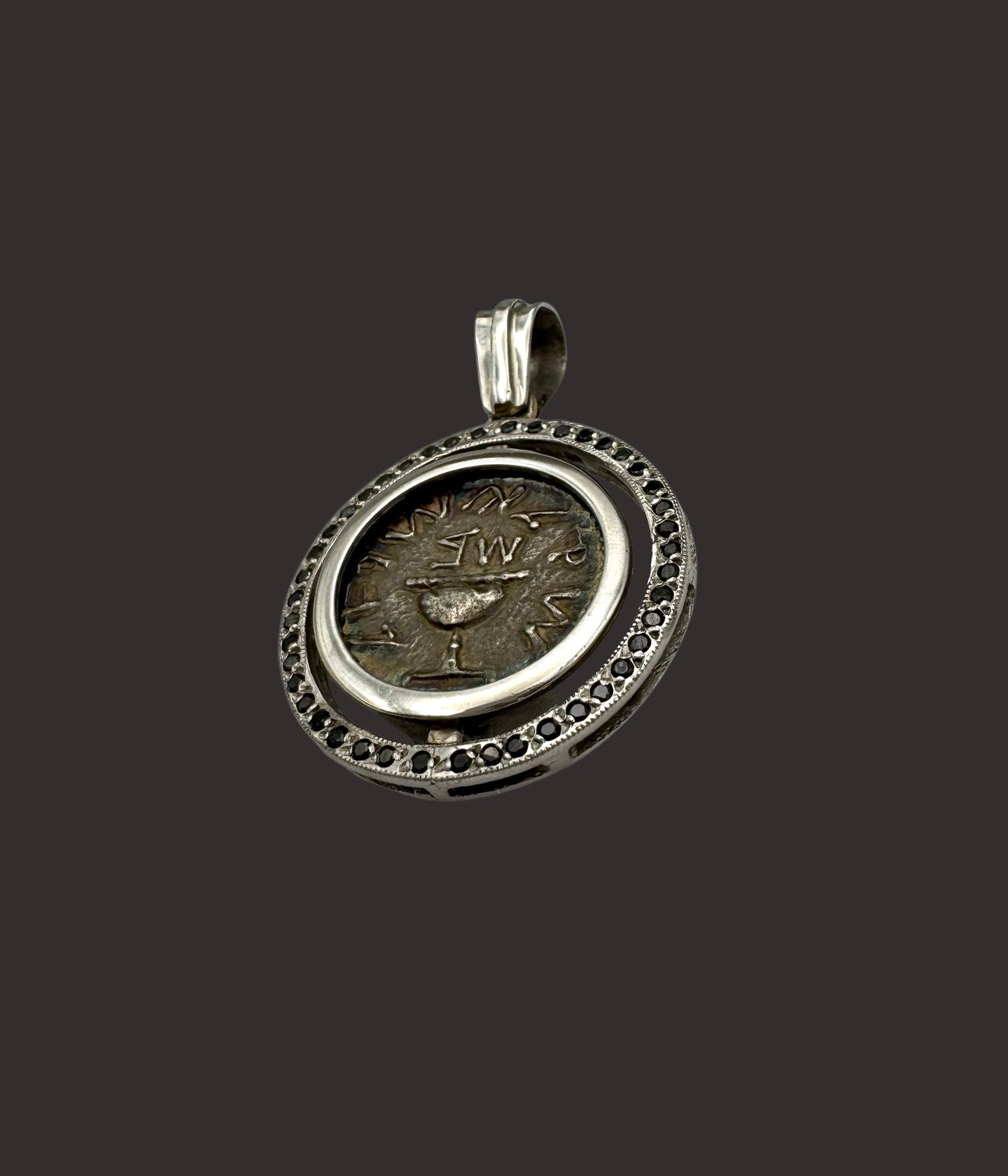 Judaea First Jewish War Coin Pendant – 14K Gold with Natural Black Diamonds