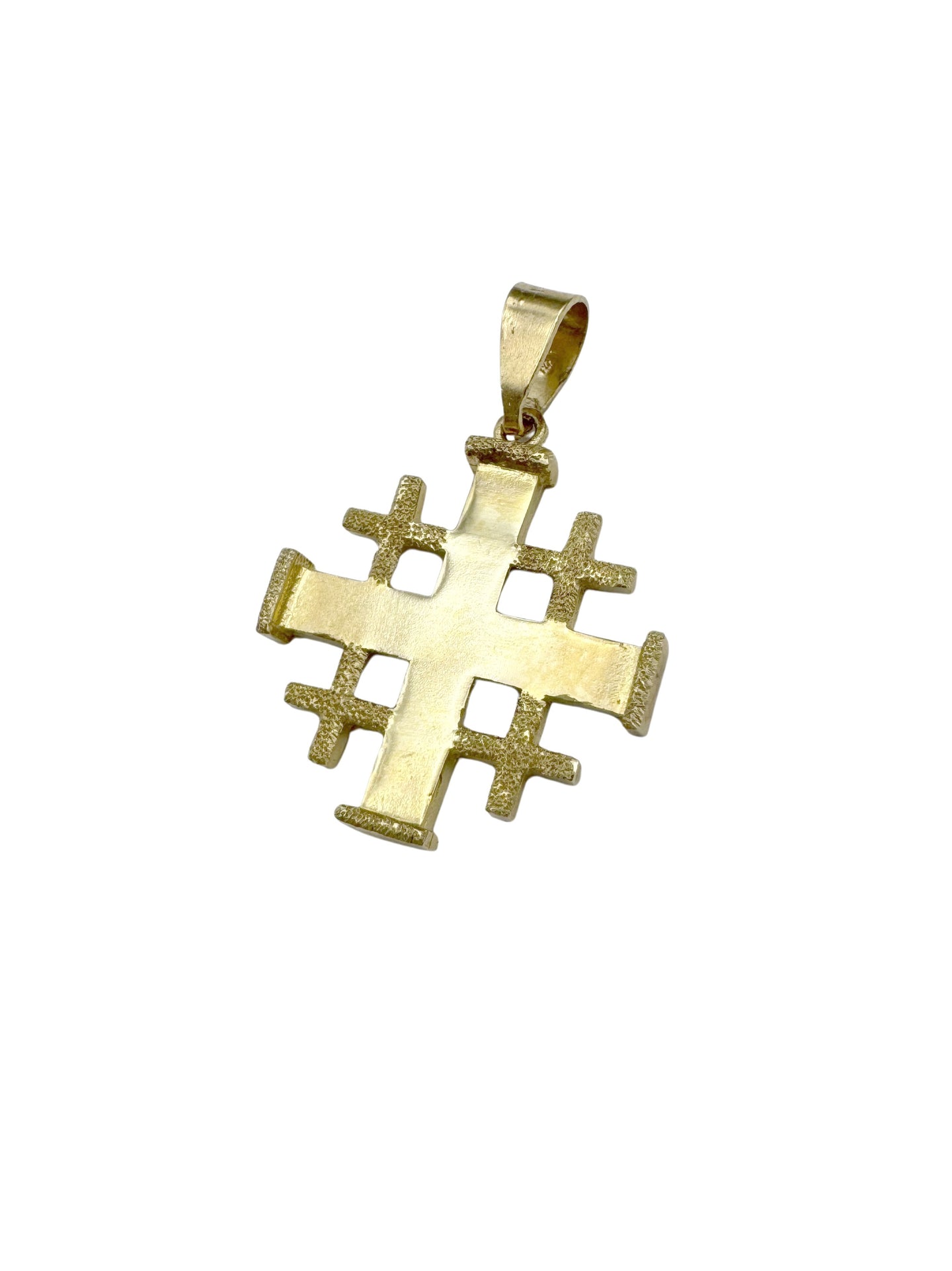 14K Gold Jerusalem Cross Pendant – Polished & Textured Design