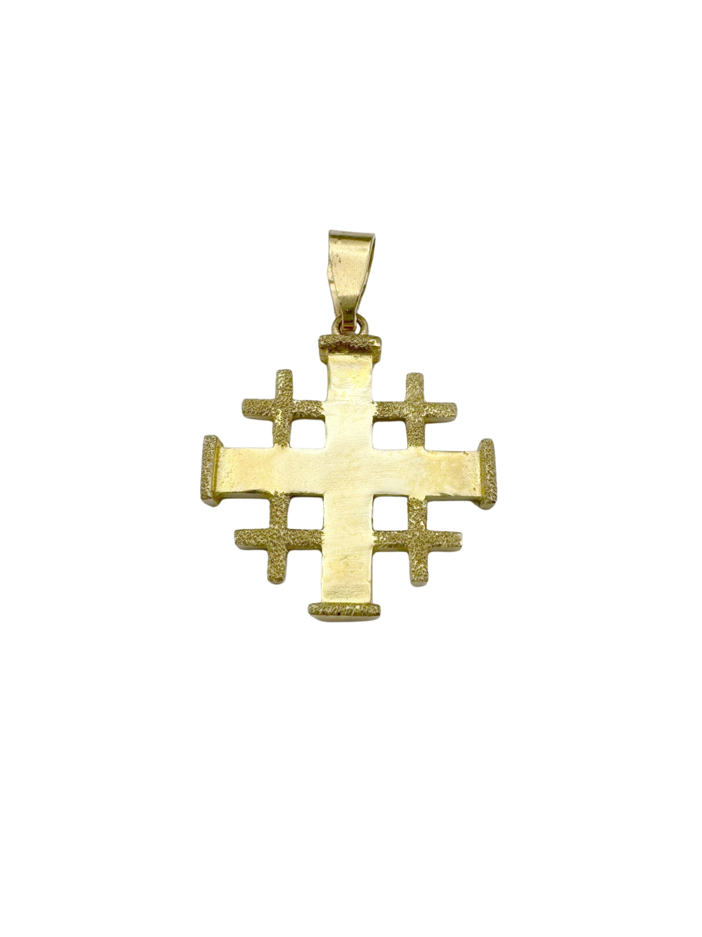 14K Gold Jerusalem Cross Pendant – Polished & Textured Design