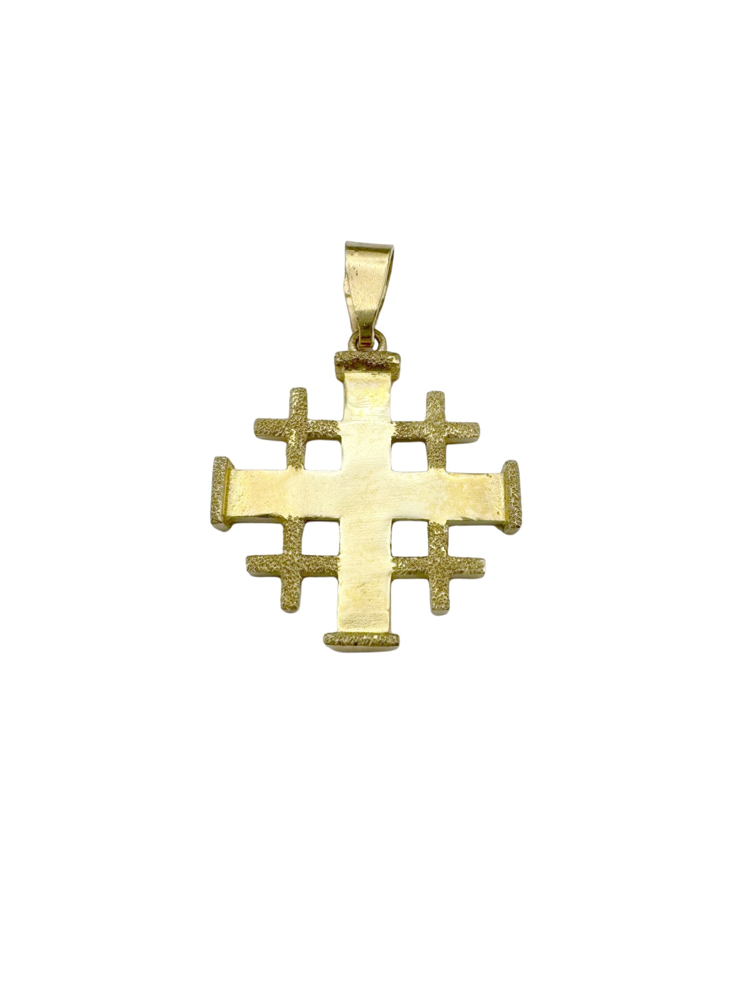 14K Gold Jerusalem Cross Pendant – Polished & Textured Design