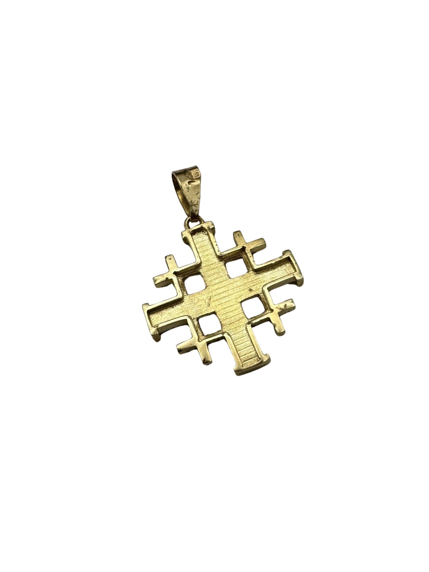 14K Gold Jerusalem Cross Pendant – Polished & Textured Design