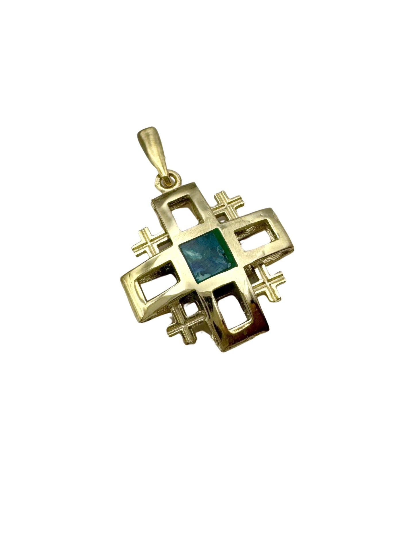 14K Gold Pendant with Eilat Stone – Jerusalem Cross Design