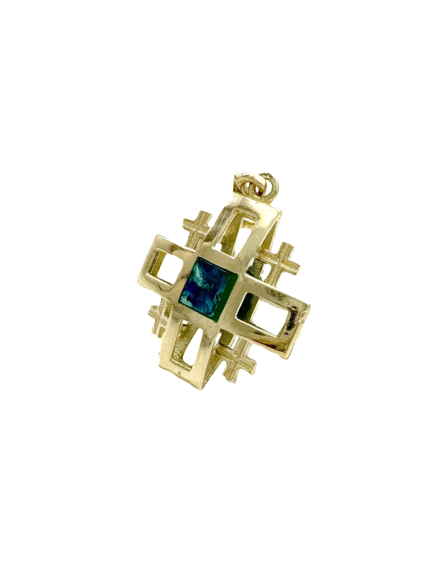 14K Gold Pendant with Eilat Stone – Jerusalem Cross Design