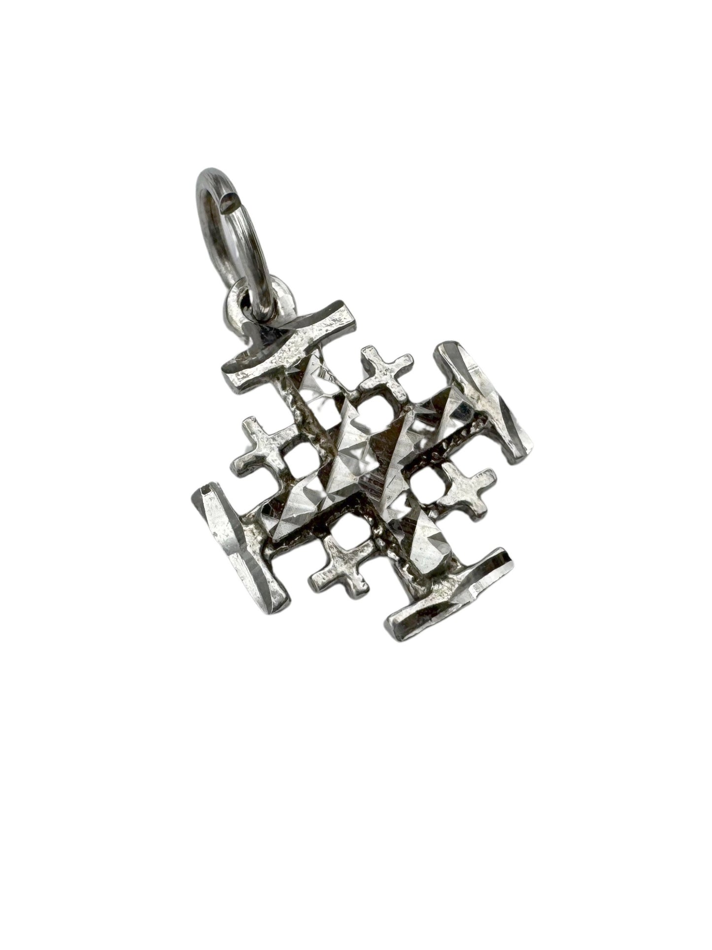 14K White Gold Jerusalem Cross Pendant – Faceted Finish
