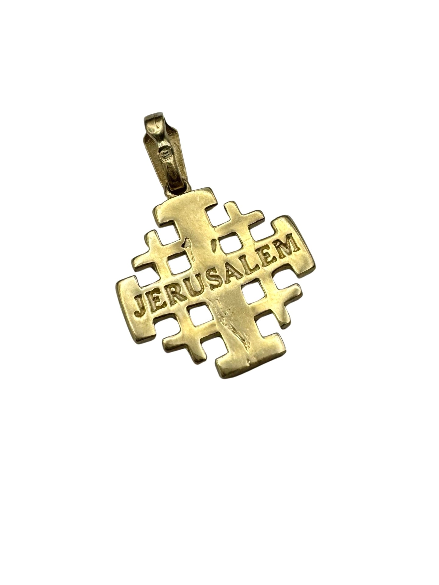 14K Gold Jerusalem Cross Pendant – Geometric Starburst Design