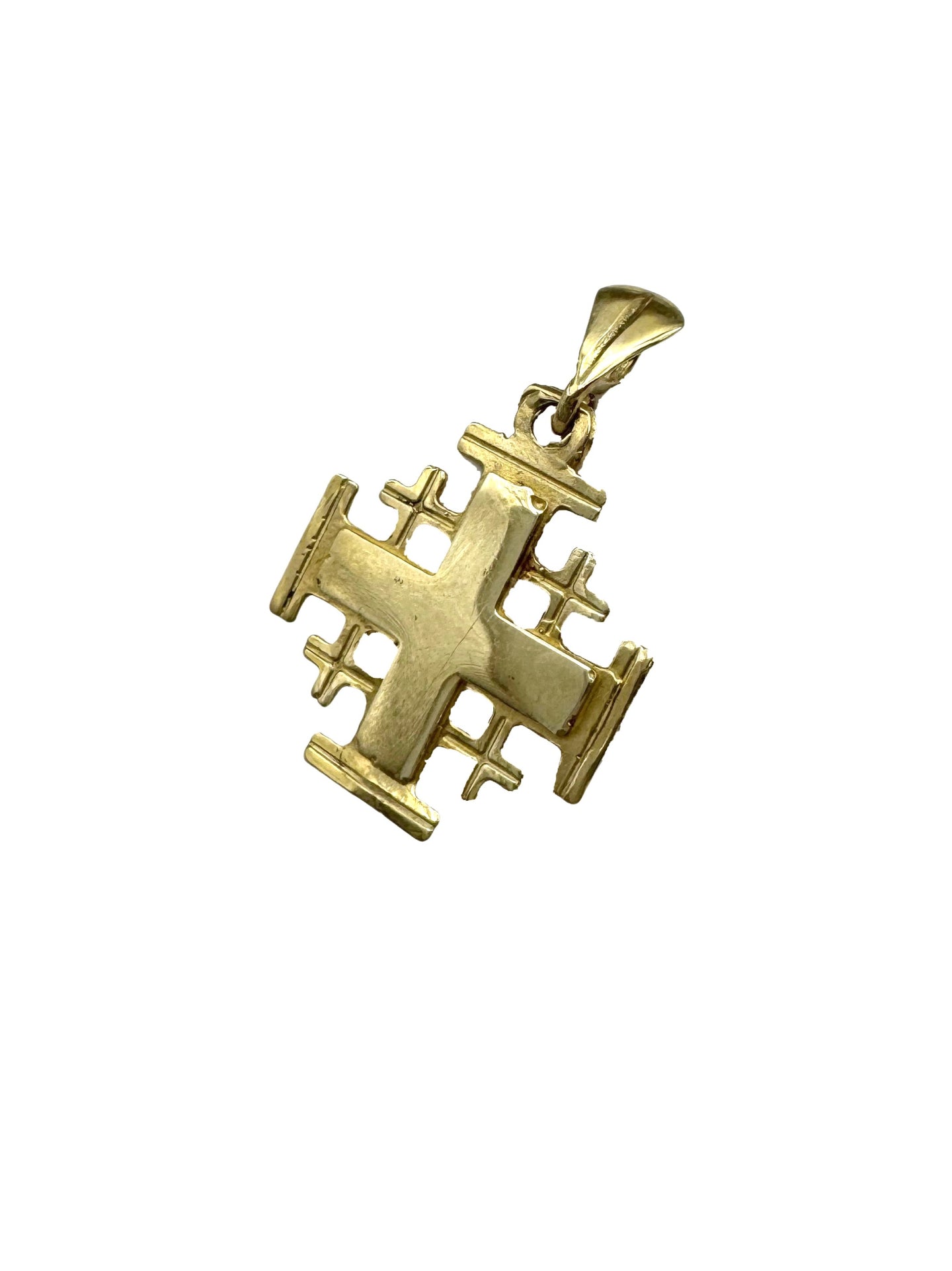 14K Gold Jerusalem Cross Pendant – Classic Polished Design