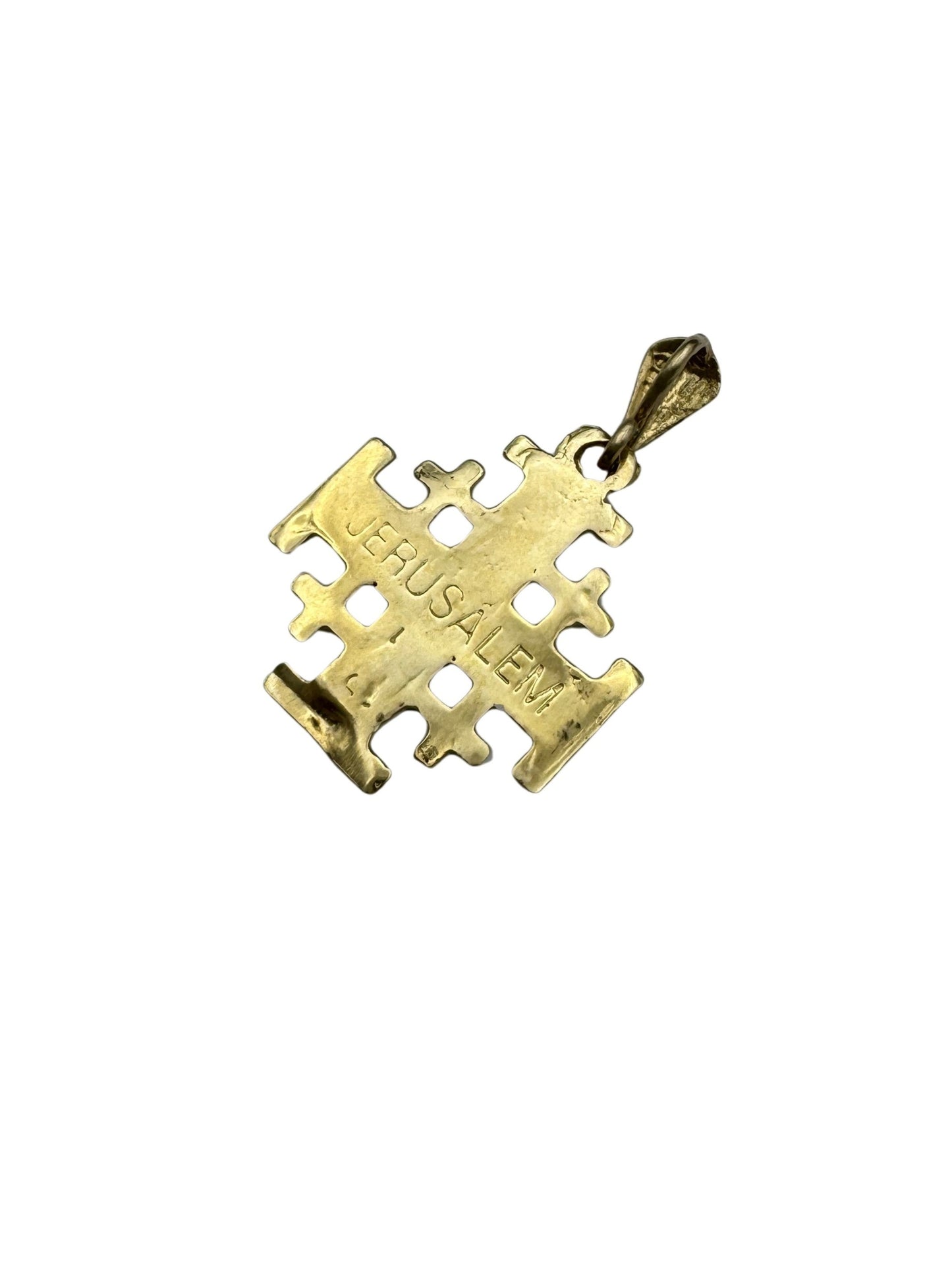 14K Gold Jerusalem Cross Pendant – Classic Polished Design