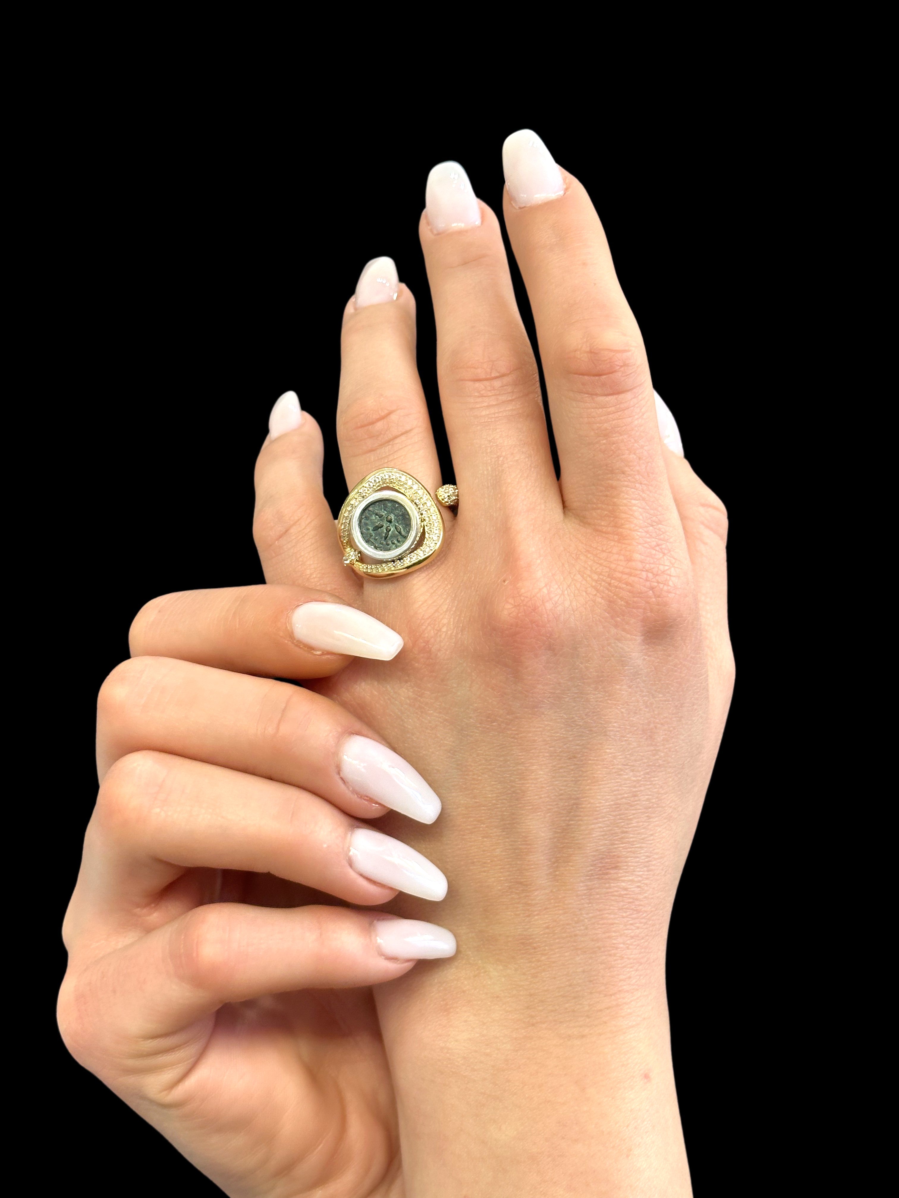 Ancient Widow’s Mite Jewish Maccabean Coin Set in 14k Gold Ring