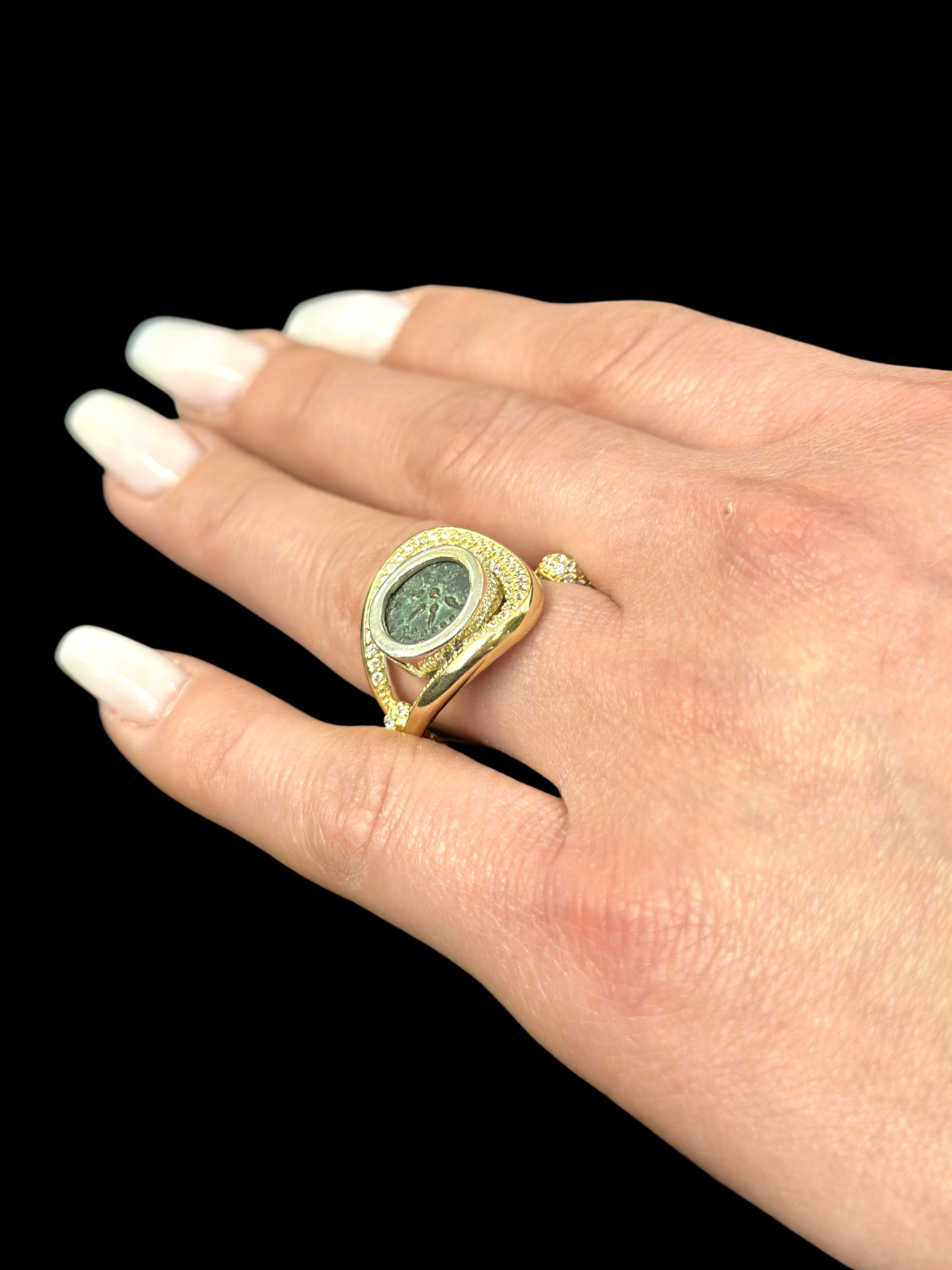 Ancient Widow’s Mite Jewish Maccabean Coin Set in 14k Gold Ring
