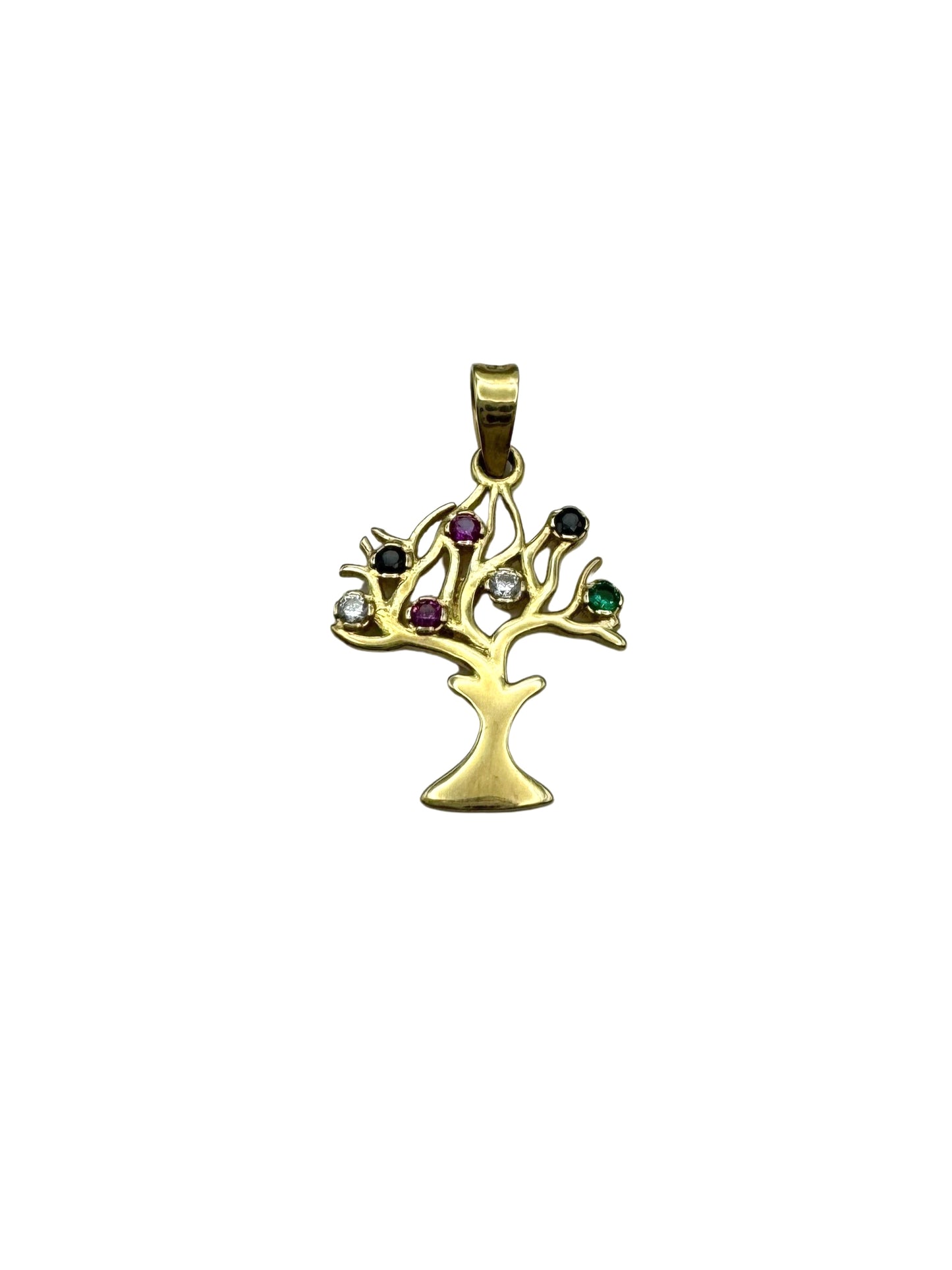 14K Gold Tree of Life Pendant with Crystals