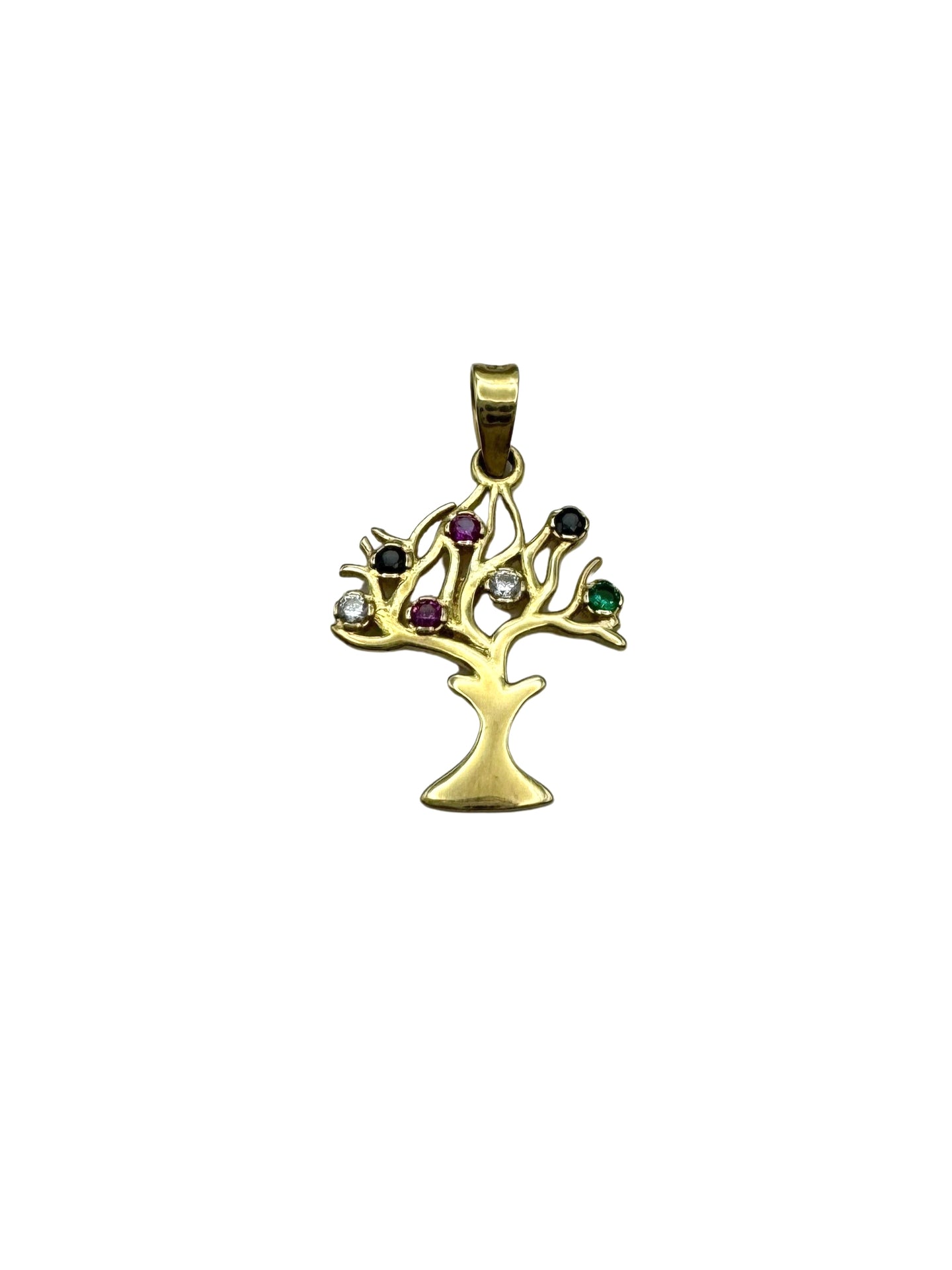 14K Gold Tree of Life Pendant with Crystals