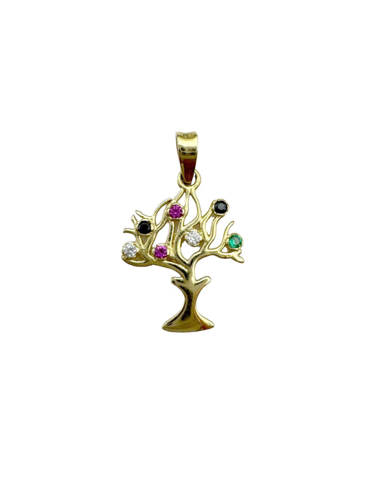 14K Gold Tree of Life Pendant with Crystals