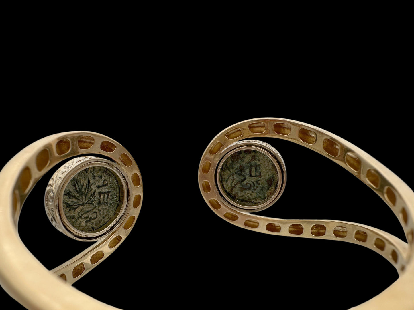 Ancient Masada Revolt Jewish Coins Set in Heavy 14K Gold Bracelet