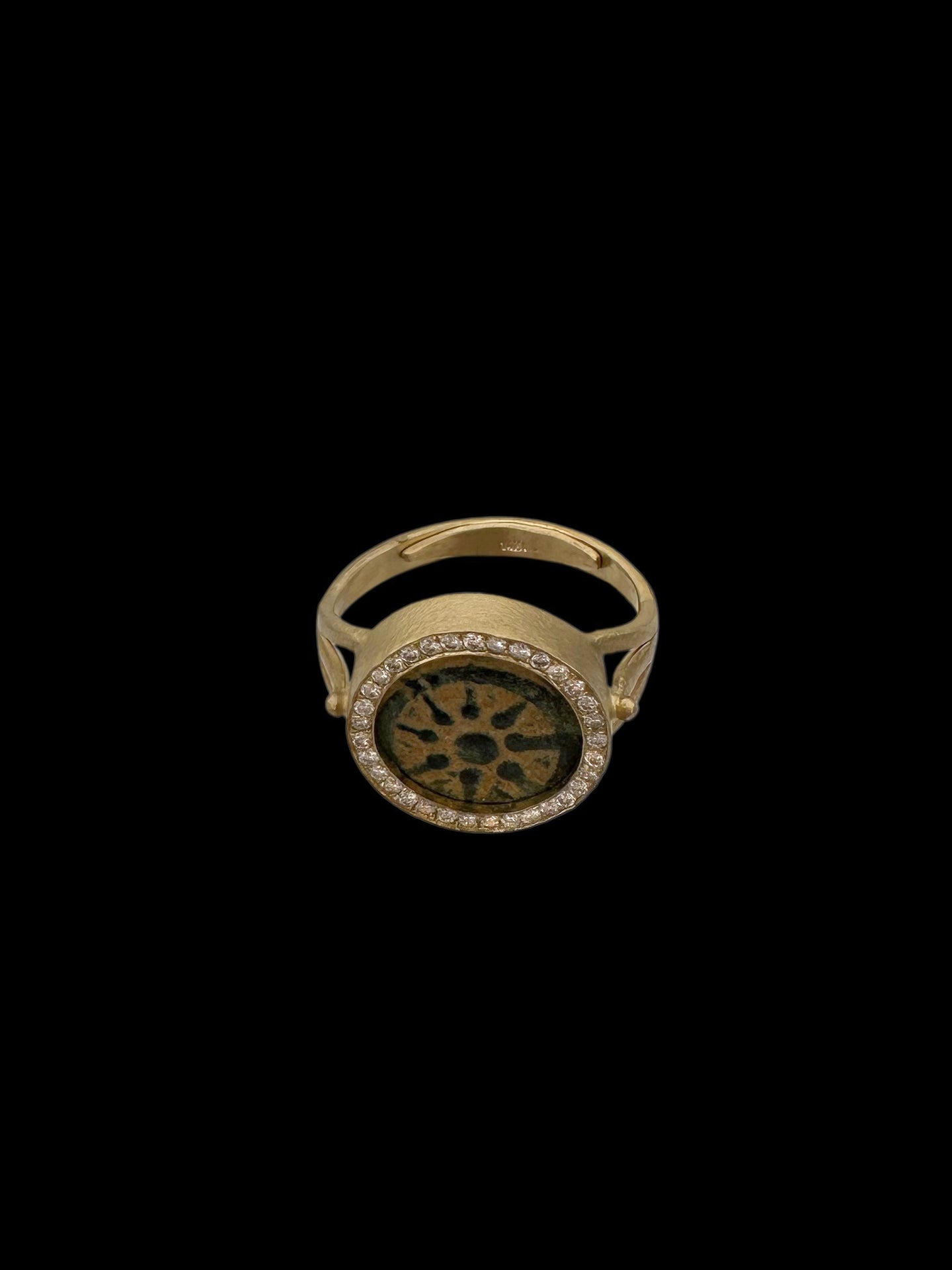 Ancient Widow’s Mite Jewish Maccabean Coin Set in 14k Gold & Natural Diamonds Ring