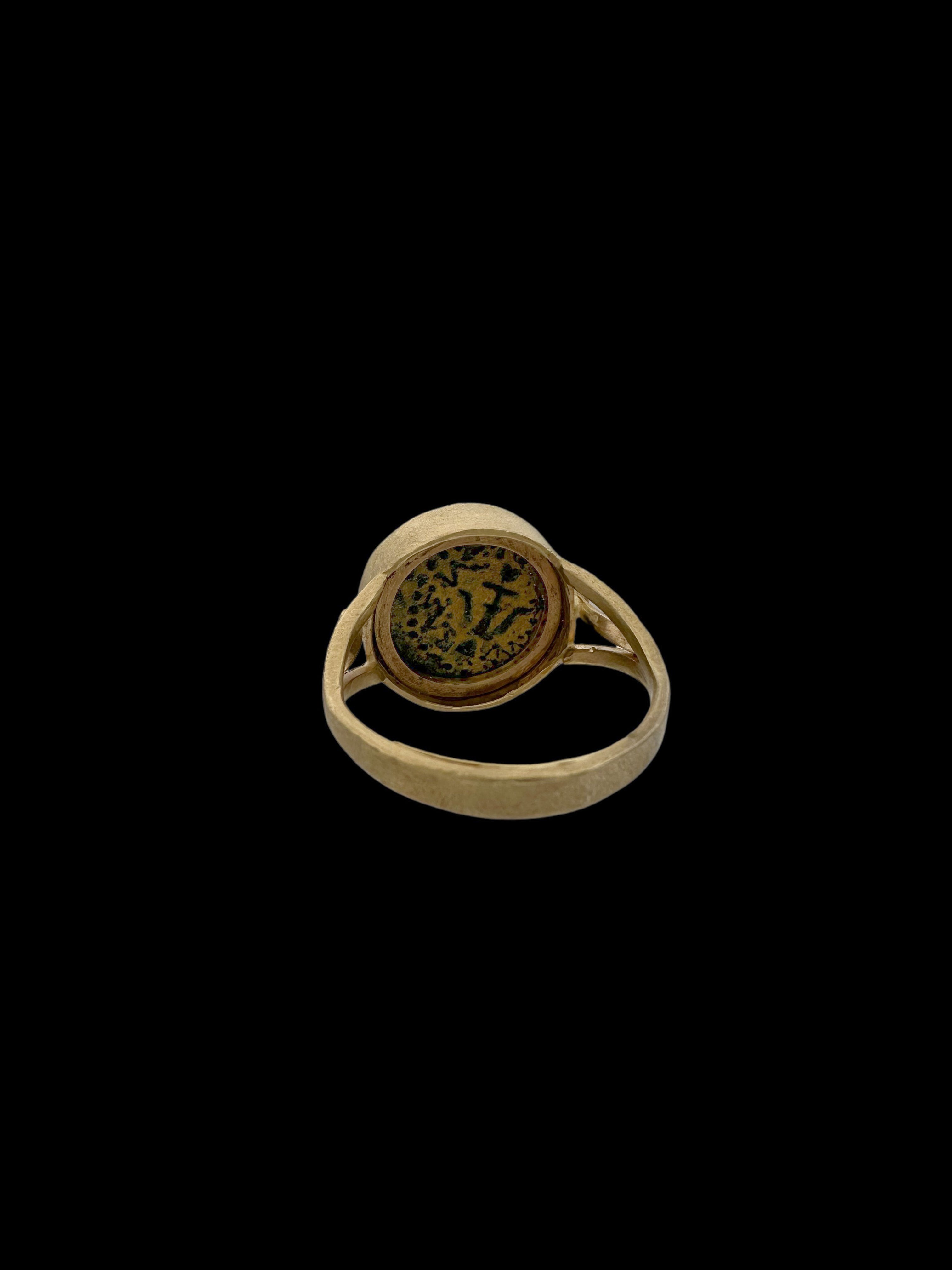 Ancient Widow’s Mite Jewish Maccabean Coin Set in 14k Gold & Natural Diamonds Ring
