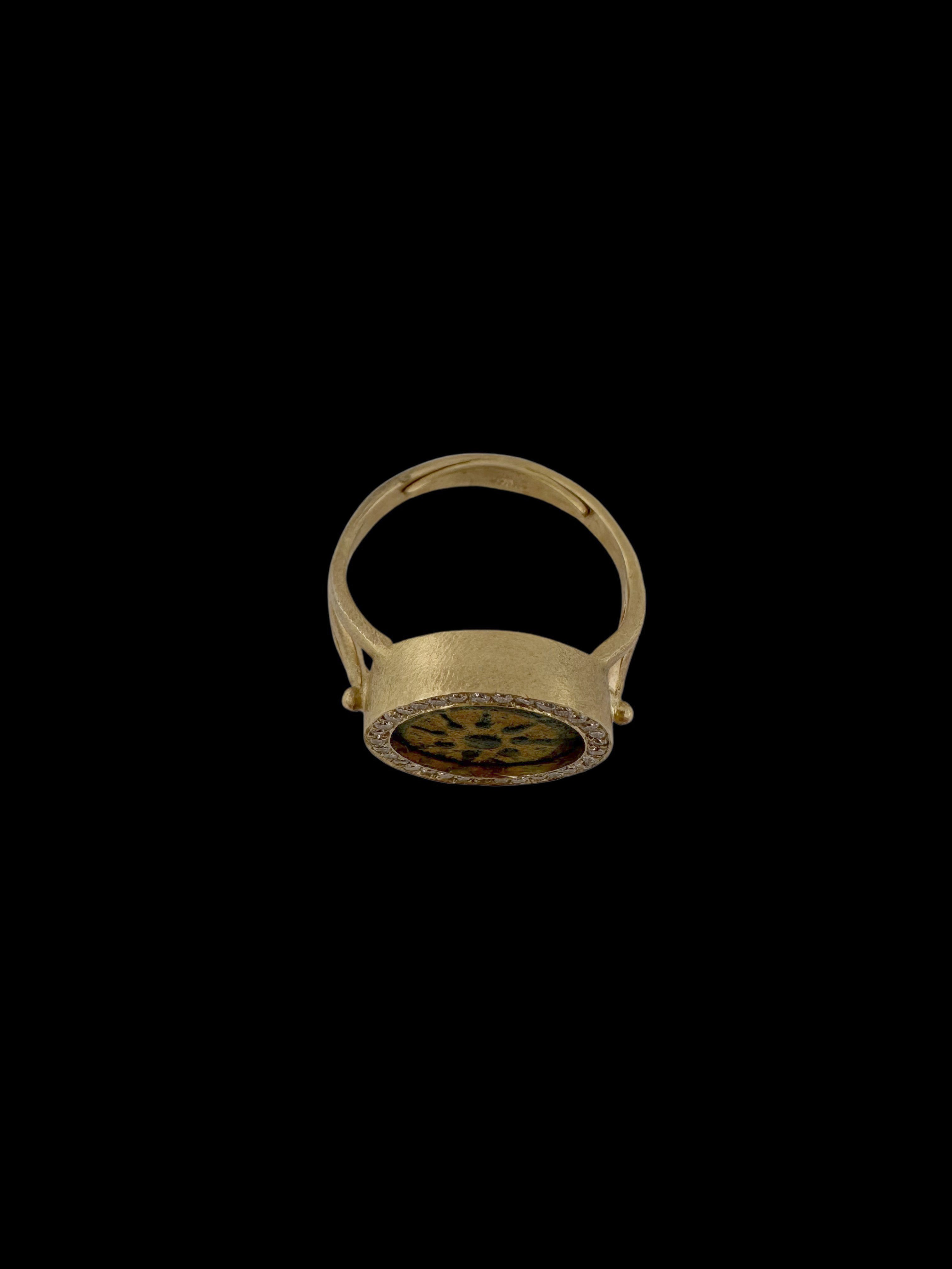 Ancient Widow’s Mite Jewish Maccabean Coin Set in 14k Gold & Natural Diamonds Ring