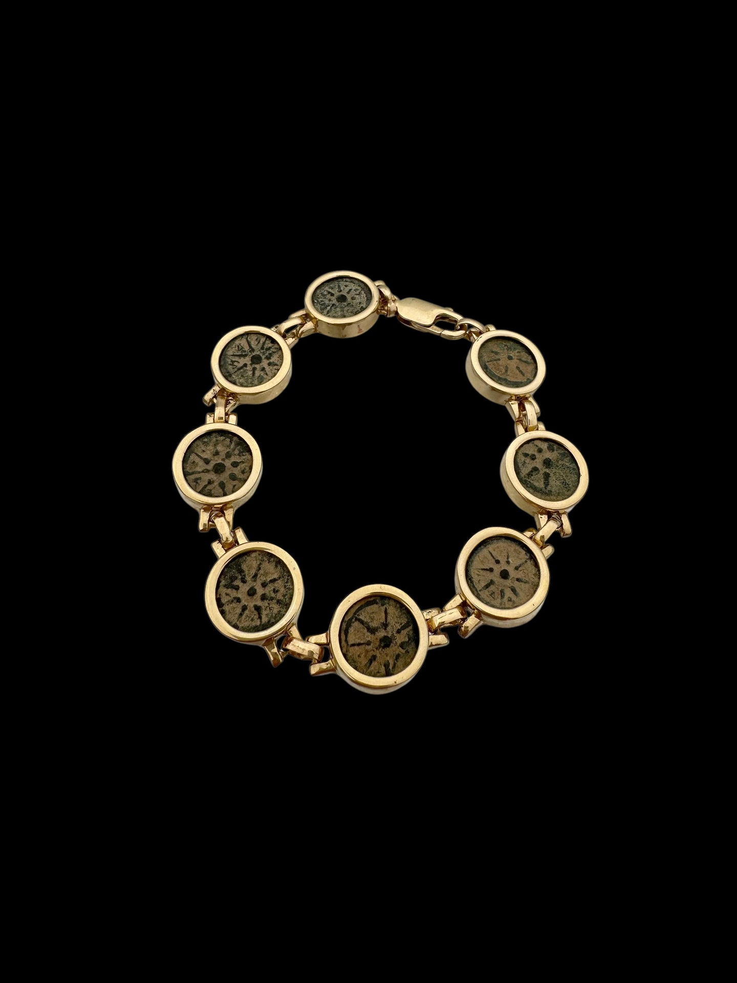 Ancient Widow’s Mite Jewish Maccabean Coin Set in Heavy 14k Gold Bracelet