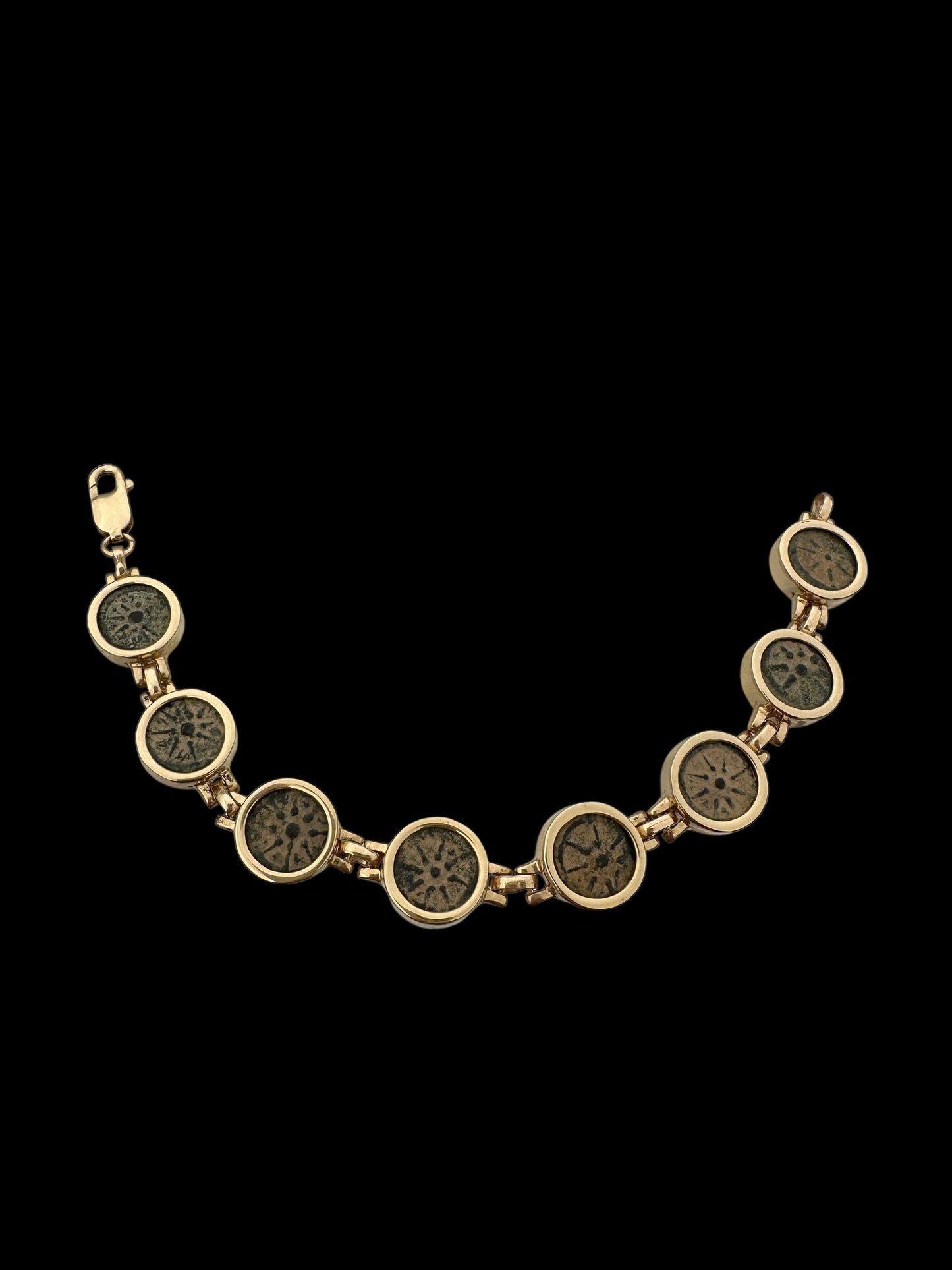 Ancient Widow’s Mite Jewish Maccabean Coin Set in Heavy 14k Gold Bracelet