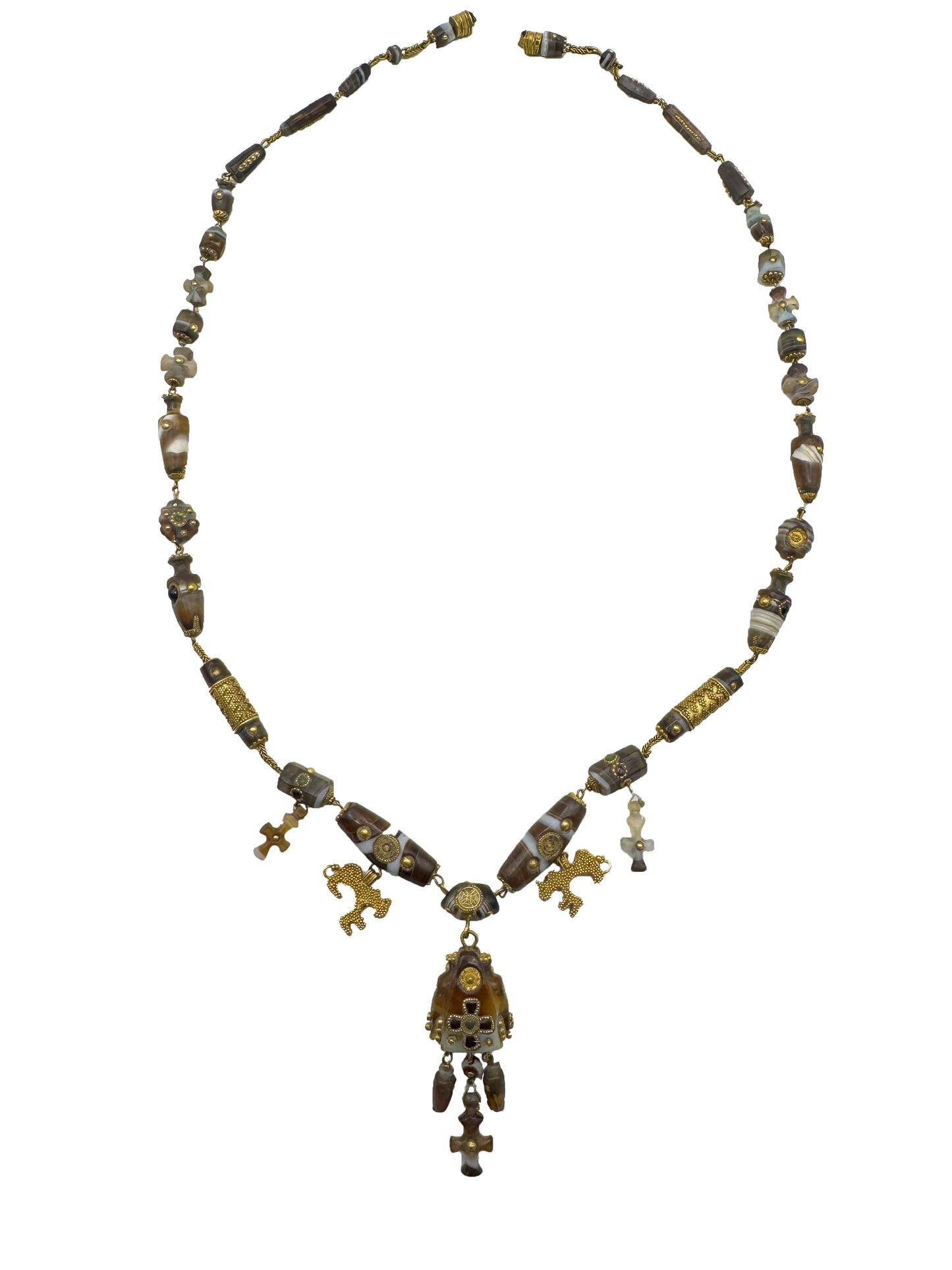 Royal 12th‑Century Crusader Gold & Agate “Lion of Jerusalem” Necklace