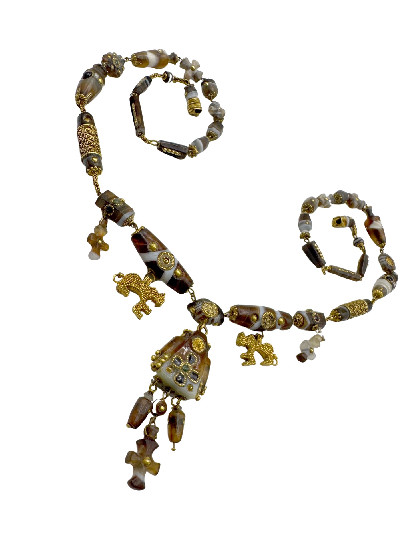 Royal 12th‑Century Crusader Gold & Agate “Lion of Jerusalem” Necklace