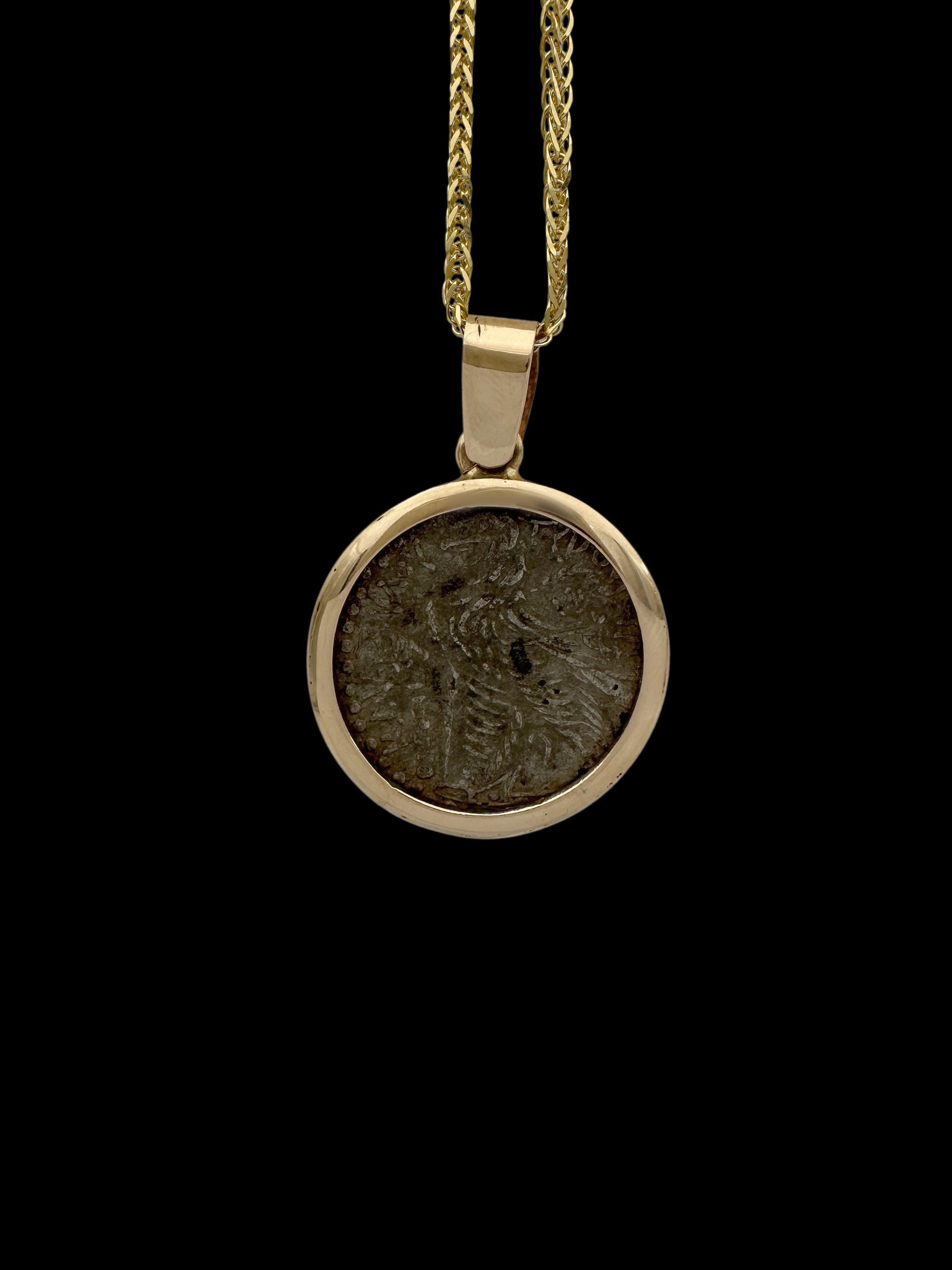 Ancient Tyrian Shekel Temple Tax Coin Set in 14K Gold Pendant
