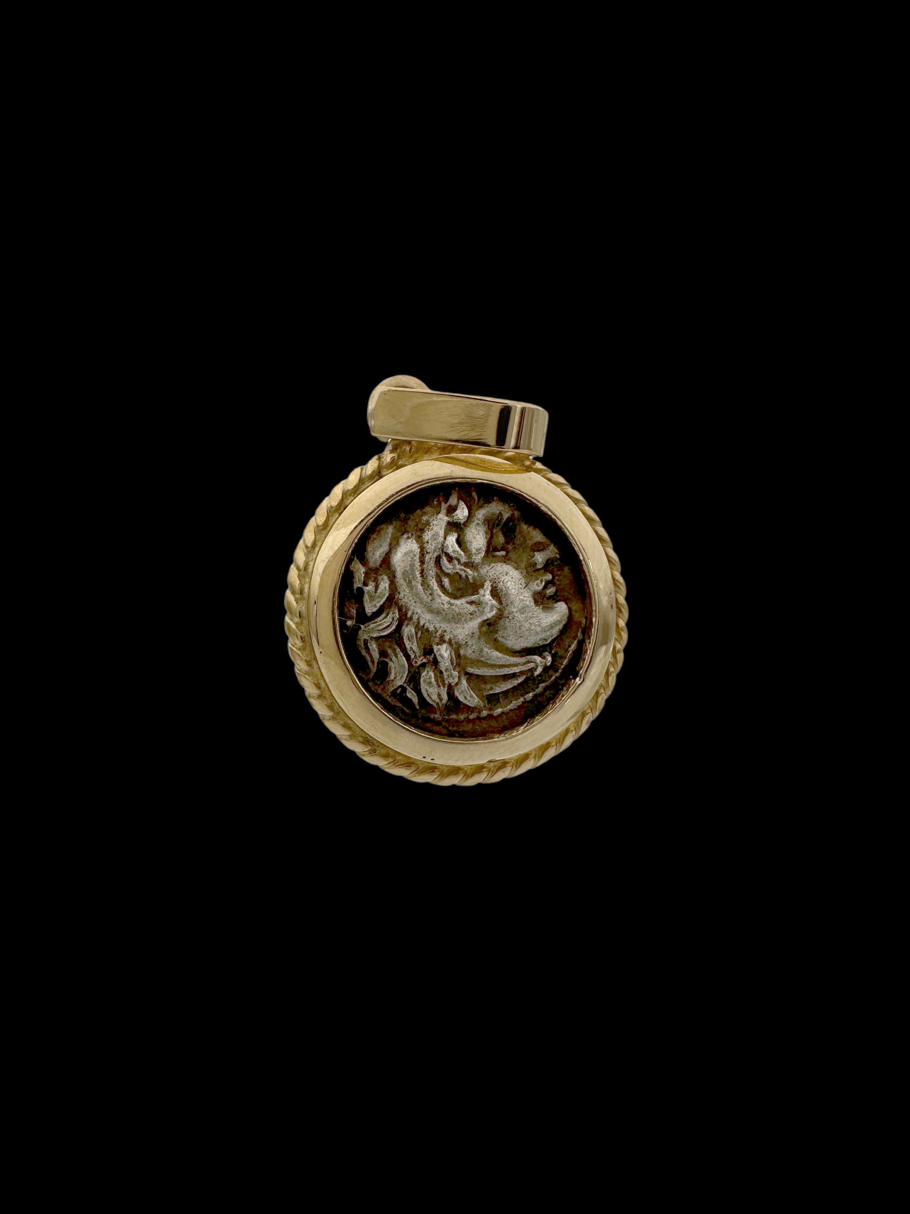 Ancient Alexander the Great Coin Set in 14K Gold Pendant