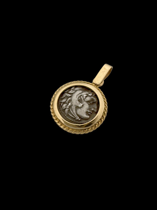 Ancient Alexander the Great Coin Set in 14K Gold Pendant