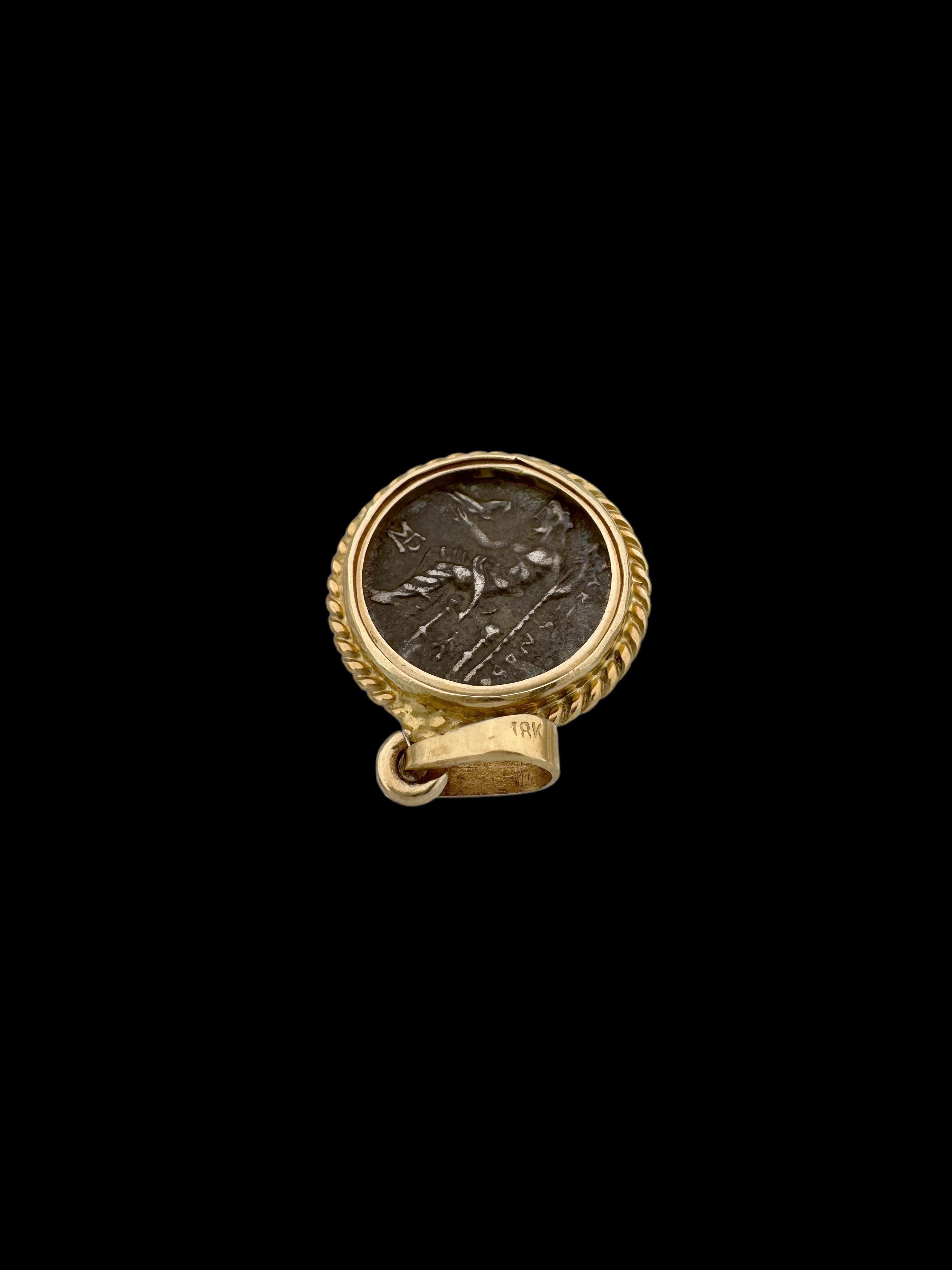 Ancient Alexander the Great Coin Set in 14K Gold Pendant