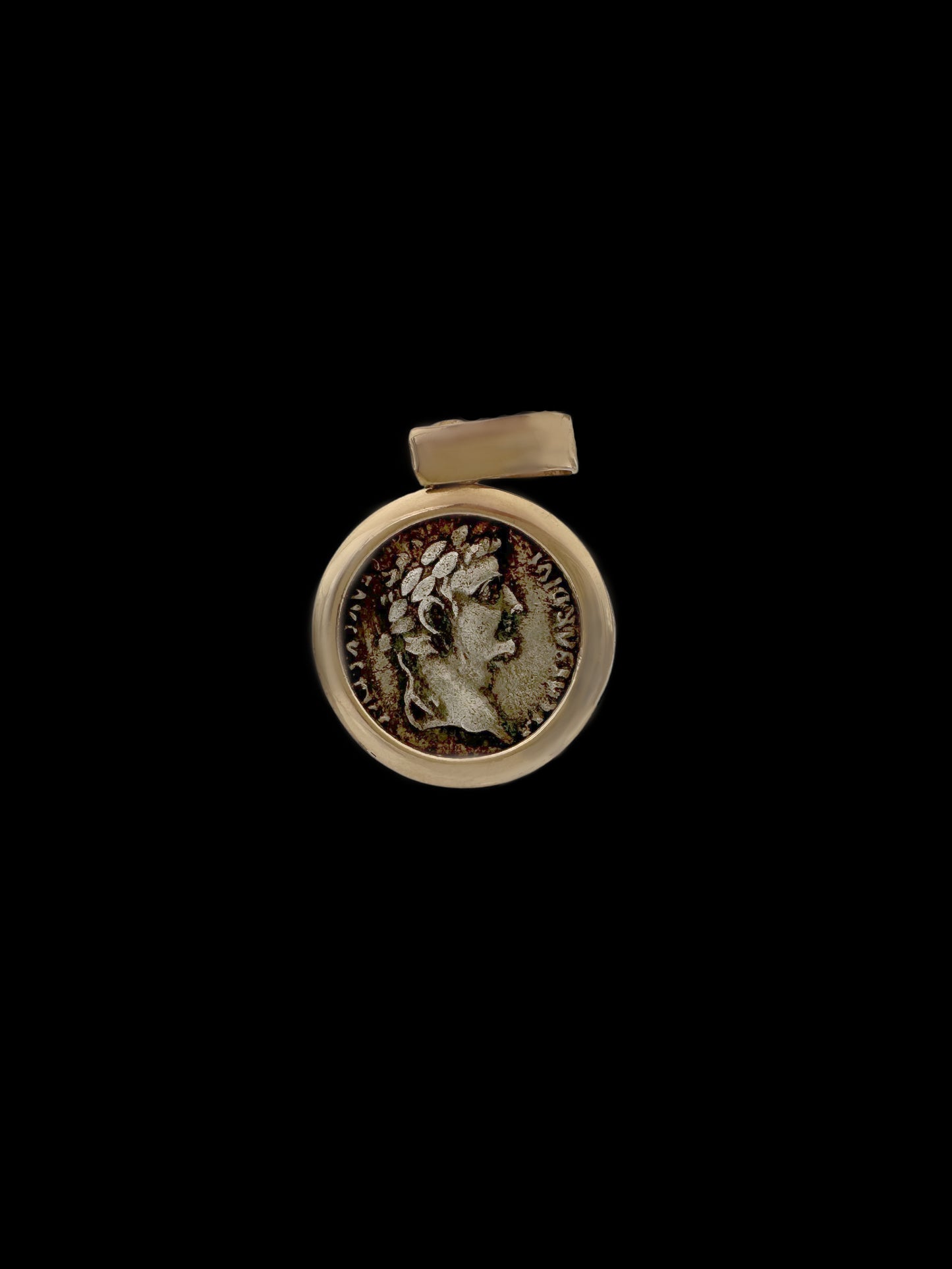 Ancient Silver Tiberius Denarius Tribute Penny Time of Jesus Coin Set in 14K Gold Pendant