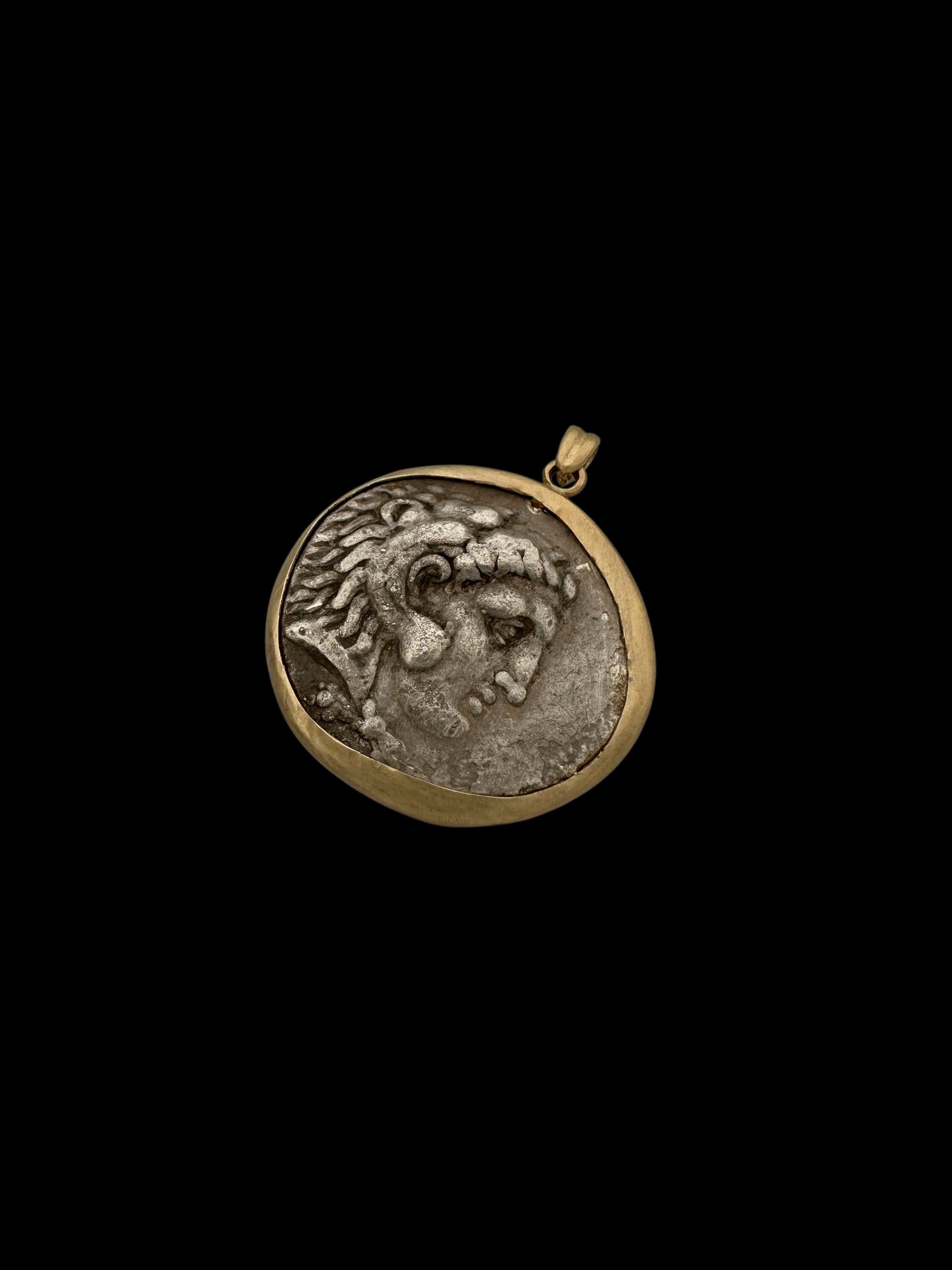 Ancient Alexander the Great Tetradrachm Coin Set in 14K Gold Pendant