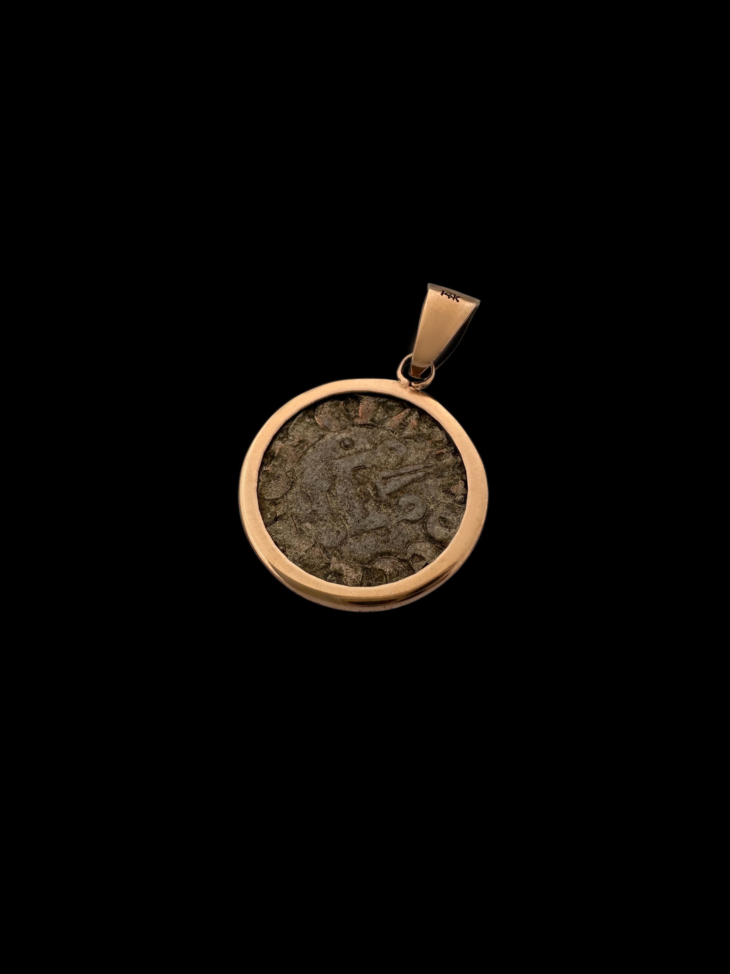 Ancient Crusader Kingdom of Jerusalem Cross Coin Set in 14k Rose Gold Pendant