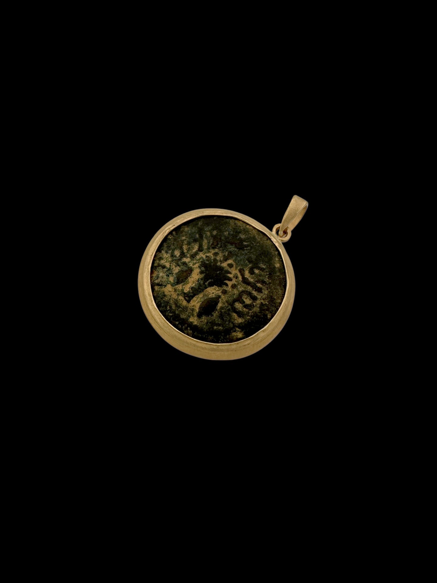 Ancient One-eighth bronze shekel of the Jewish Revolt Coin set in 14k Gold Pendant