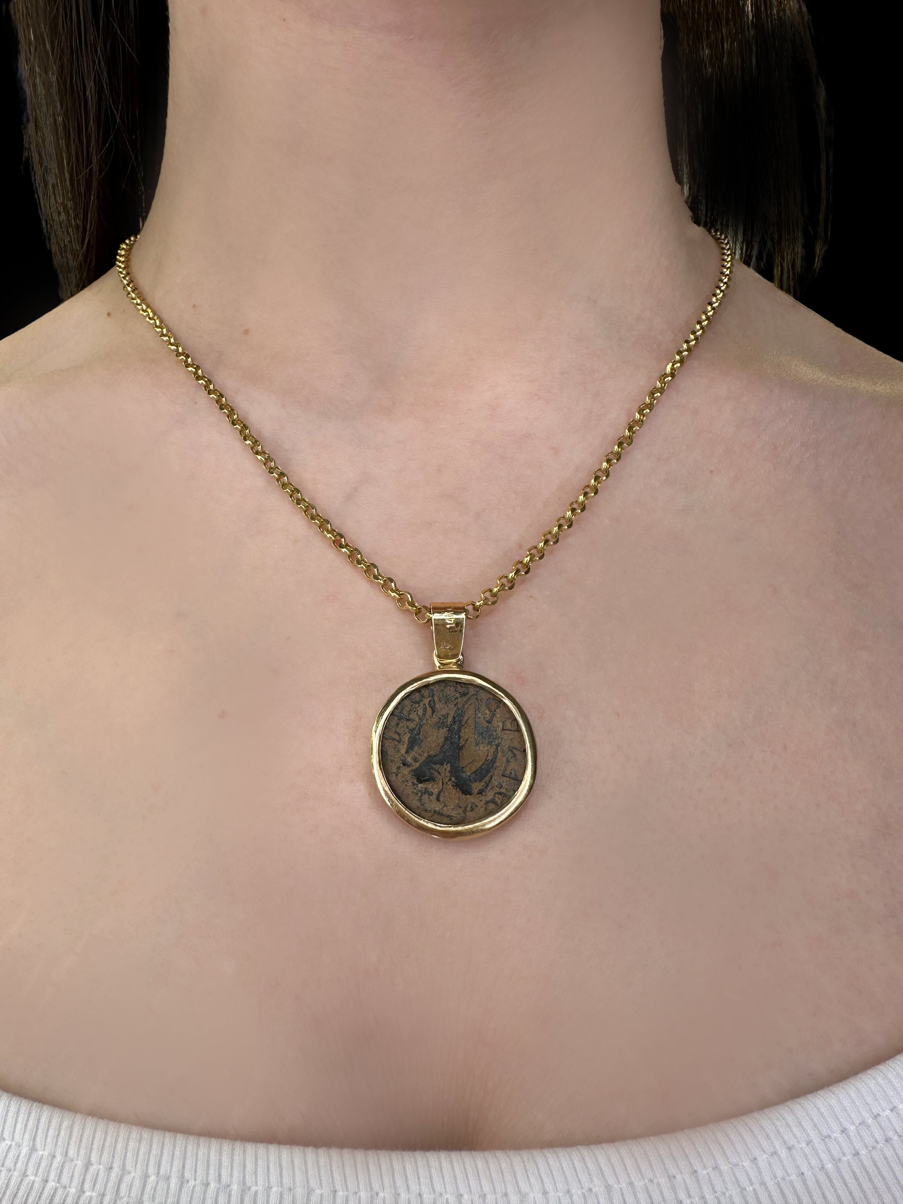 Ancient Jewish Revolt Bar Kokhba Coin set in 14K Gold Pendant