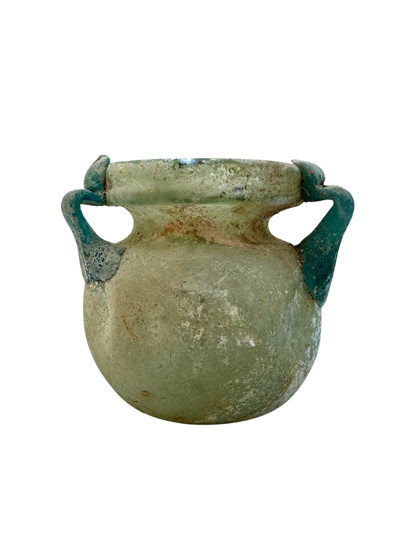 Ancient Roman Glass Ointment Jar with Three Handles