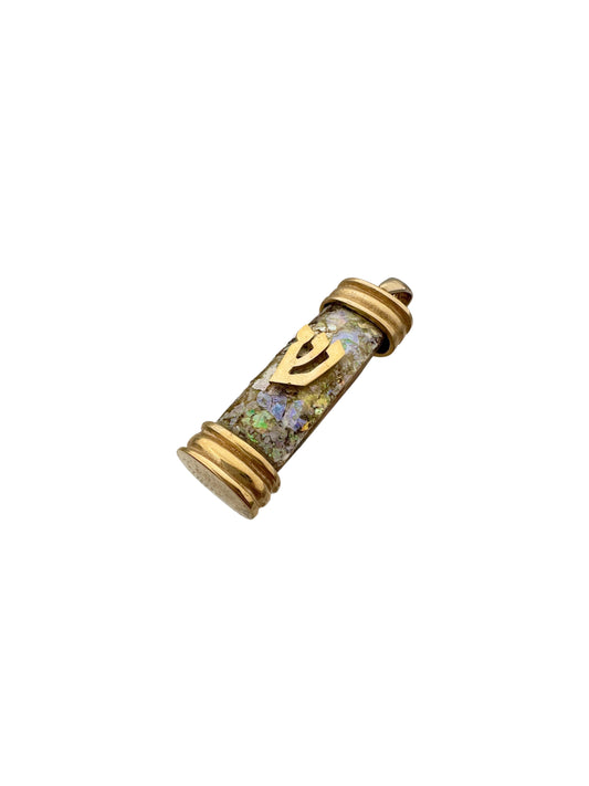 14k Gold Roman Glass shema Yisrael Mezuzah Pendant