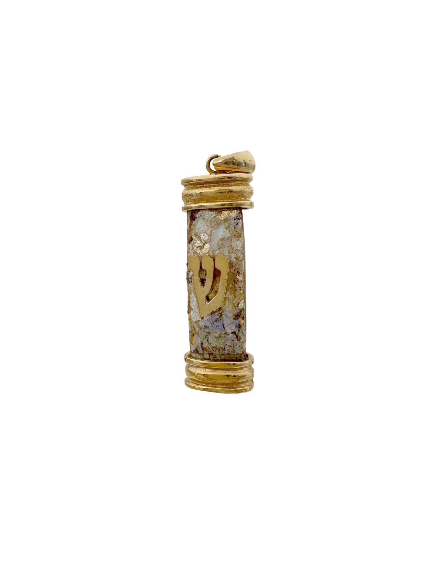 14k Gold Roman Glass shema Yisrael Mezuzah Pendant