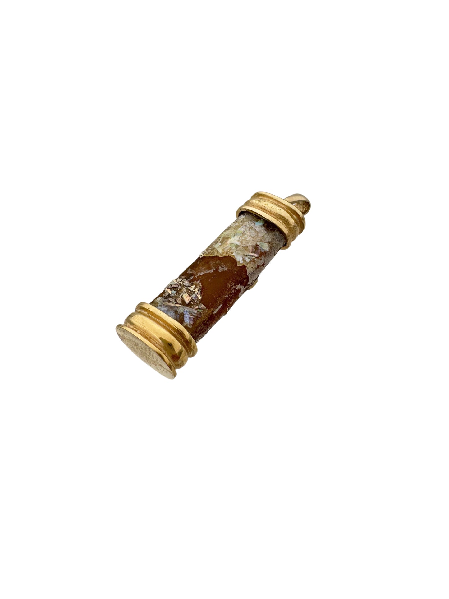 14k Gold Roman Glass shema Yisrael Mezuzah Pendant